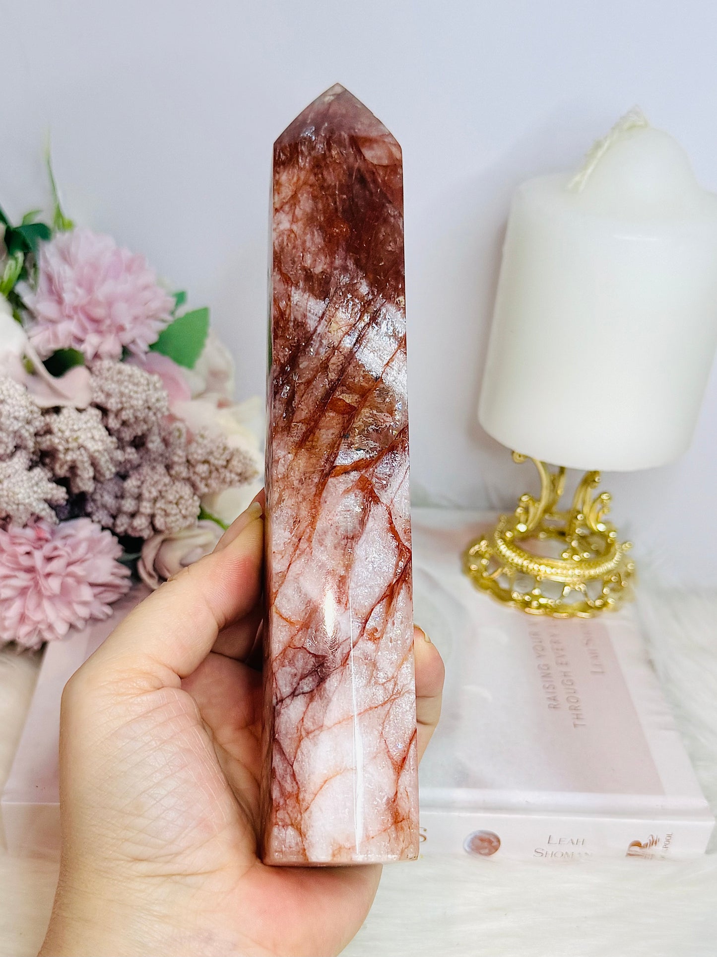 Large Red Fire Quartz Tower 20.5cm with Rainbows