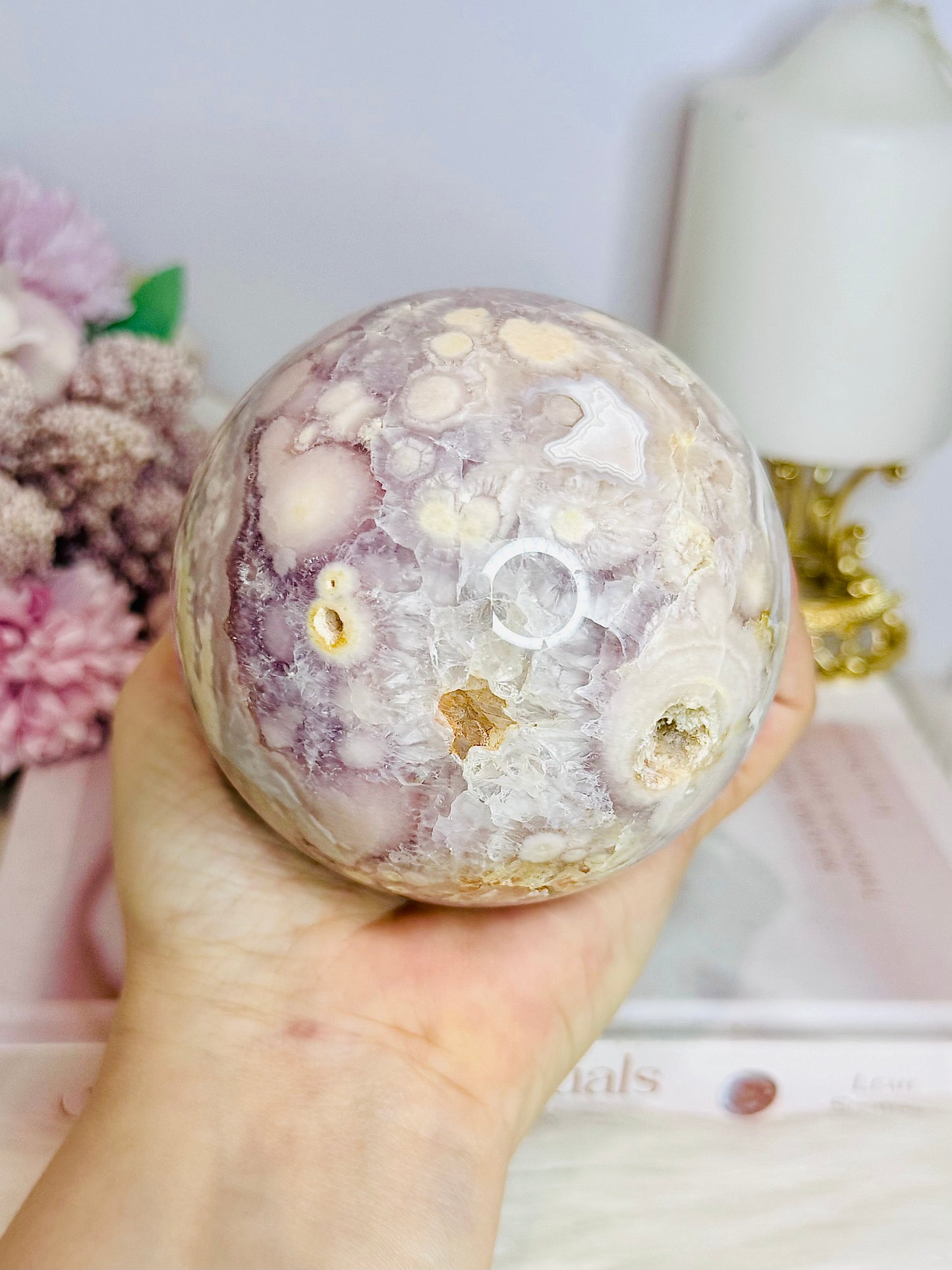 Rare Pink Amethyst X Flower Agate Large Sphere 890g On Stand