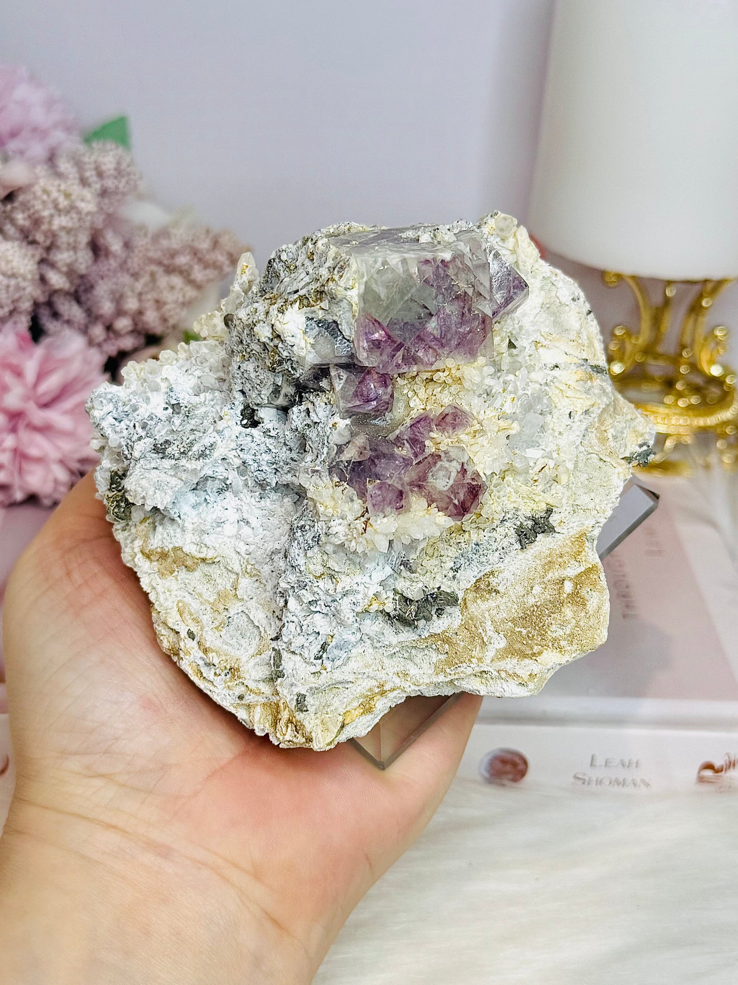 ✨ A Collectors Piece ✨ Natural Cubed Fluorite On Matrix Specimen From Mexico 703grams ~ Specimen is on Glass Stand