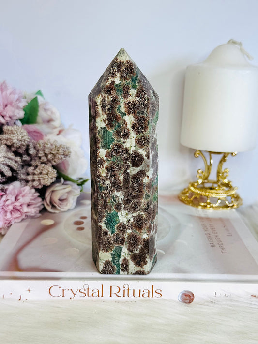 Green Firework Agate Large Tower 15cm ~ Reduced as chip on side