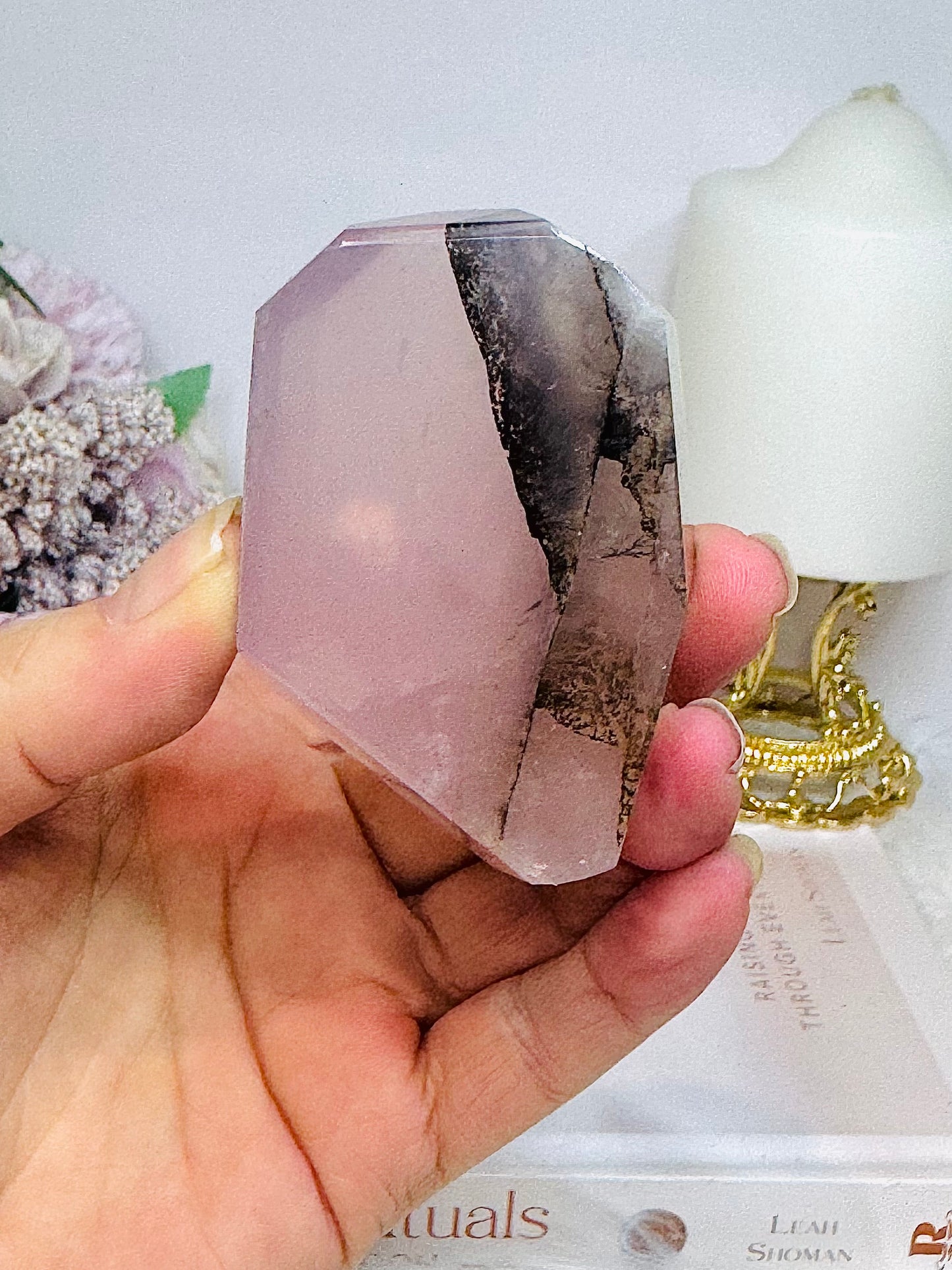 Natural Rose Quartz Freeform with Fern Tree Dentrictic Inclusions 7.5cm