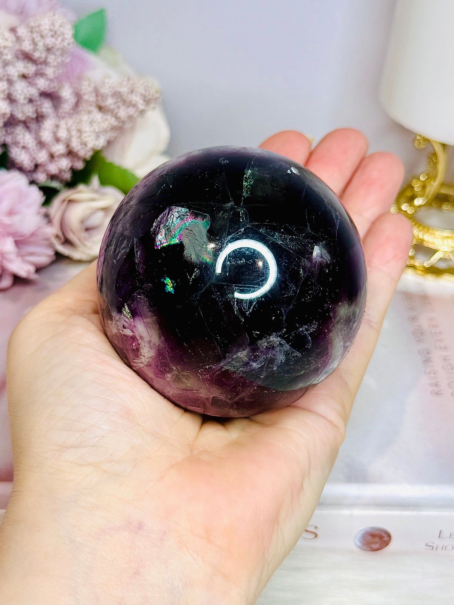 Large Rainbow Fluorite Sphere on Stand 607g