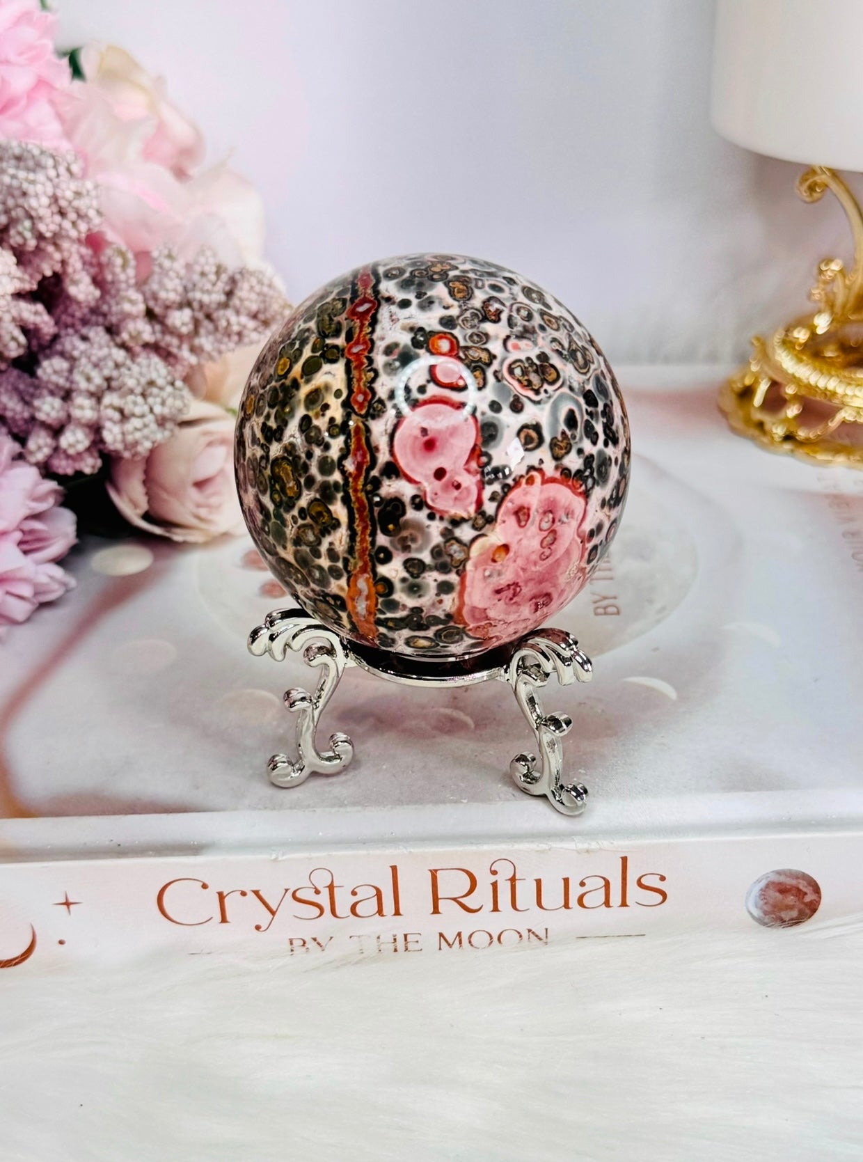 My Favourite!!!! Incredible Pink Leopard Skin Jasper Sphere on Stand 6.5cm