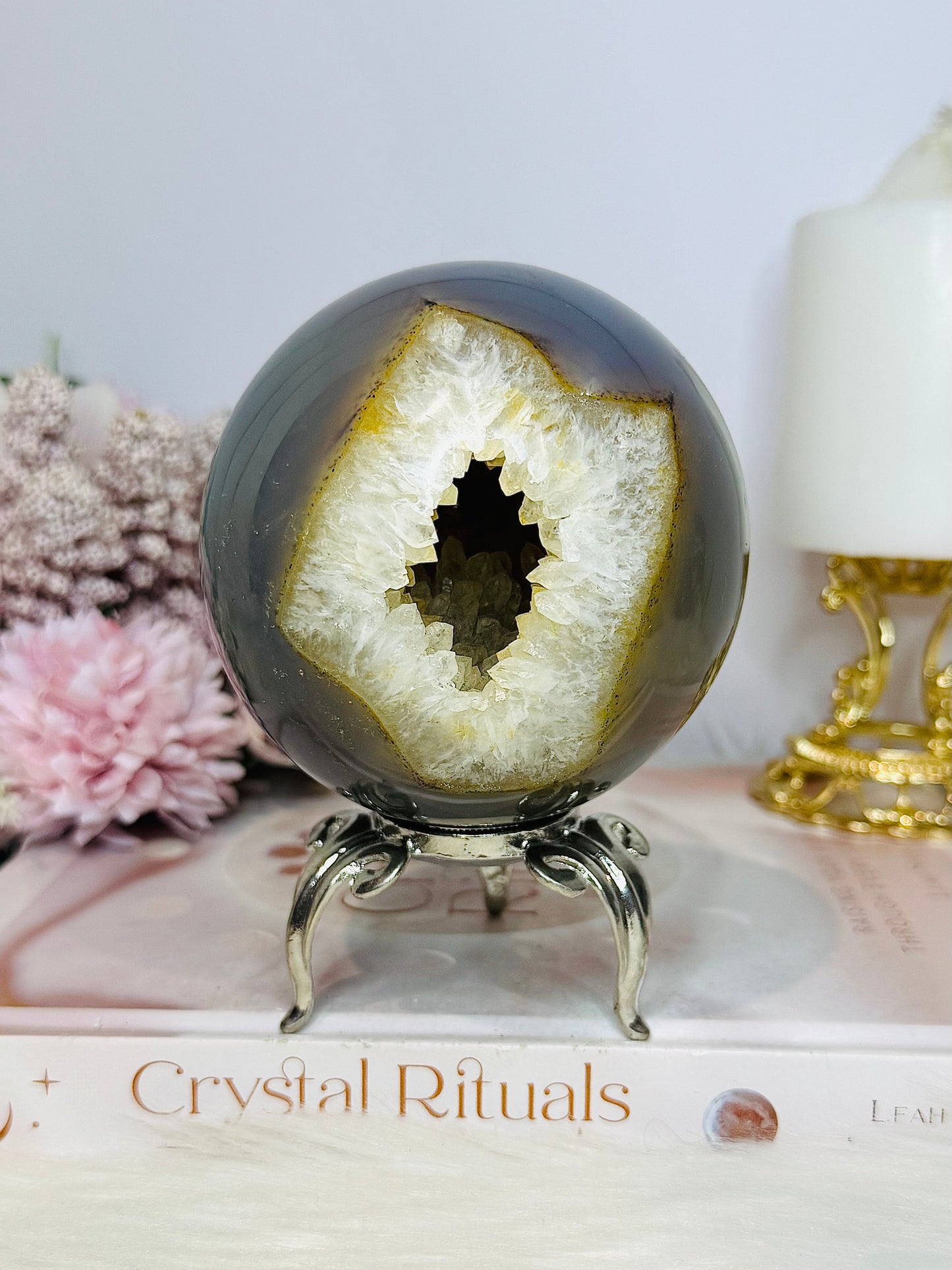Large Druzy Agate Sphere On Stand From Brazil 821g