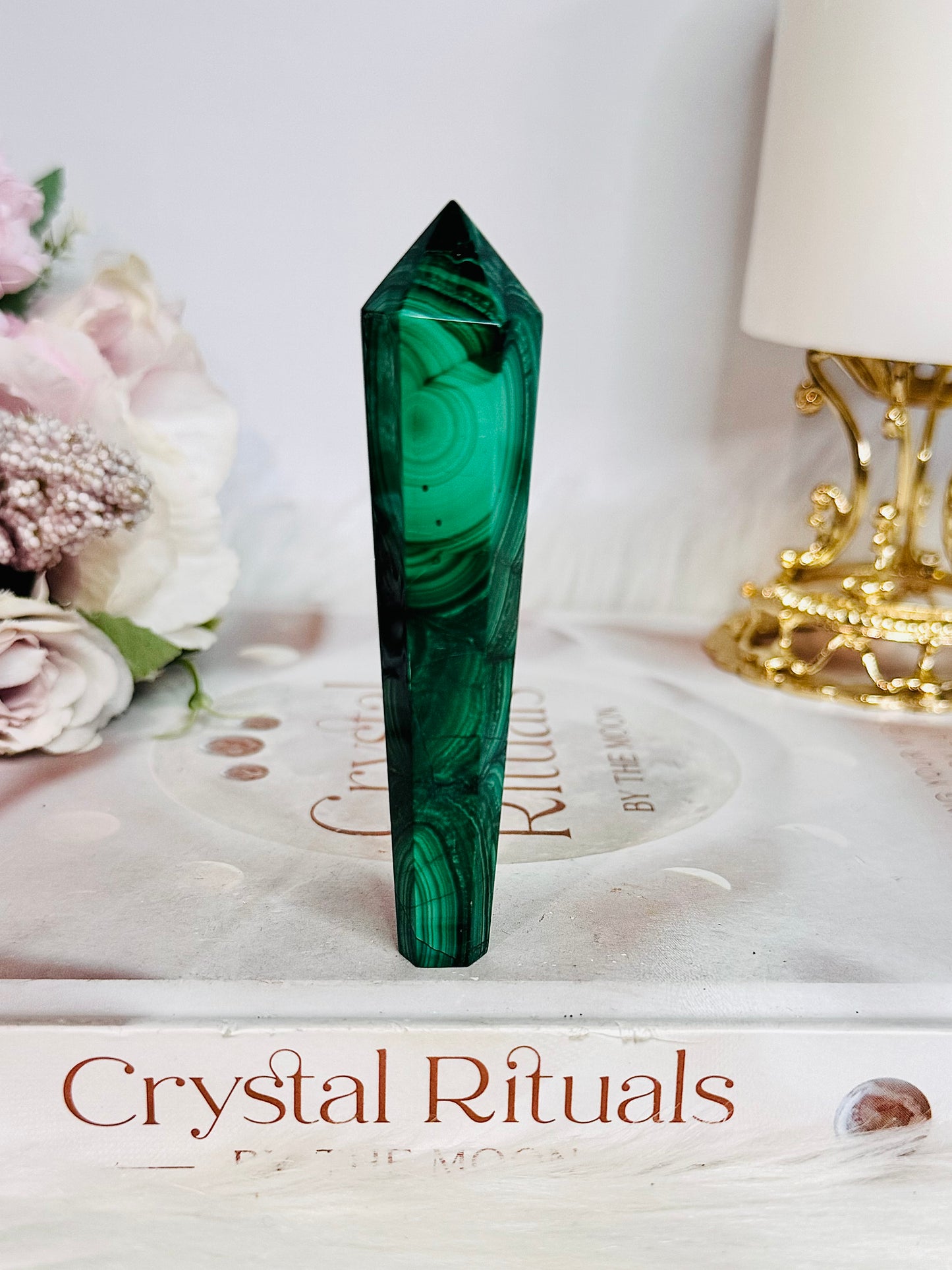 Natural AAA Grade Malachite Carved Tower | Wand 9cm