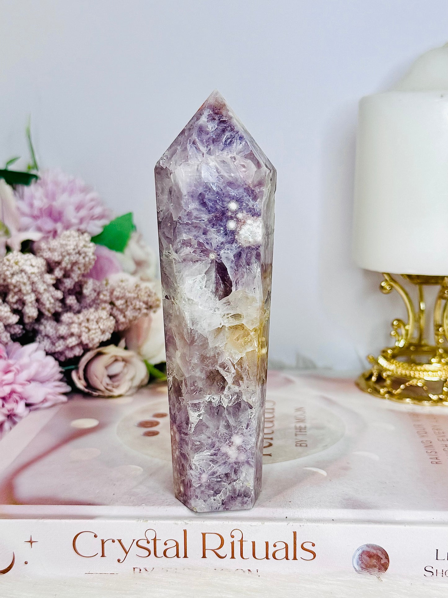 High Grade Rare Amethyst X Flower Agate Carved Sceptre | Tower 14cm