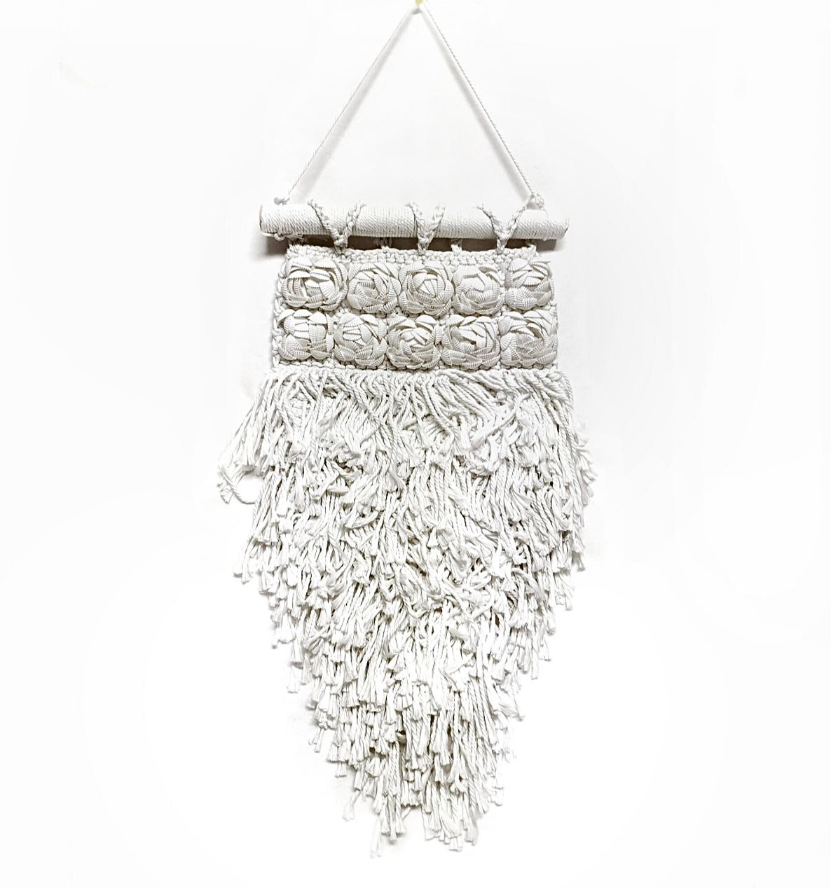 Large White Macrame Hanging with Rose Shells