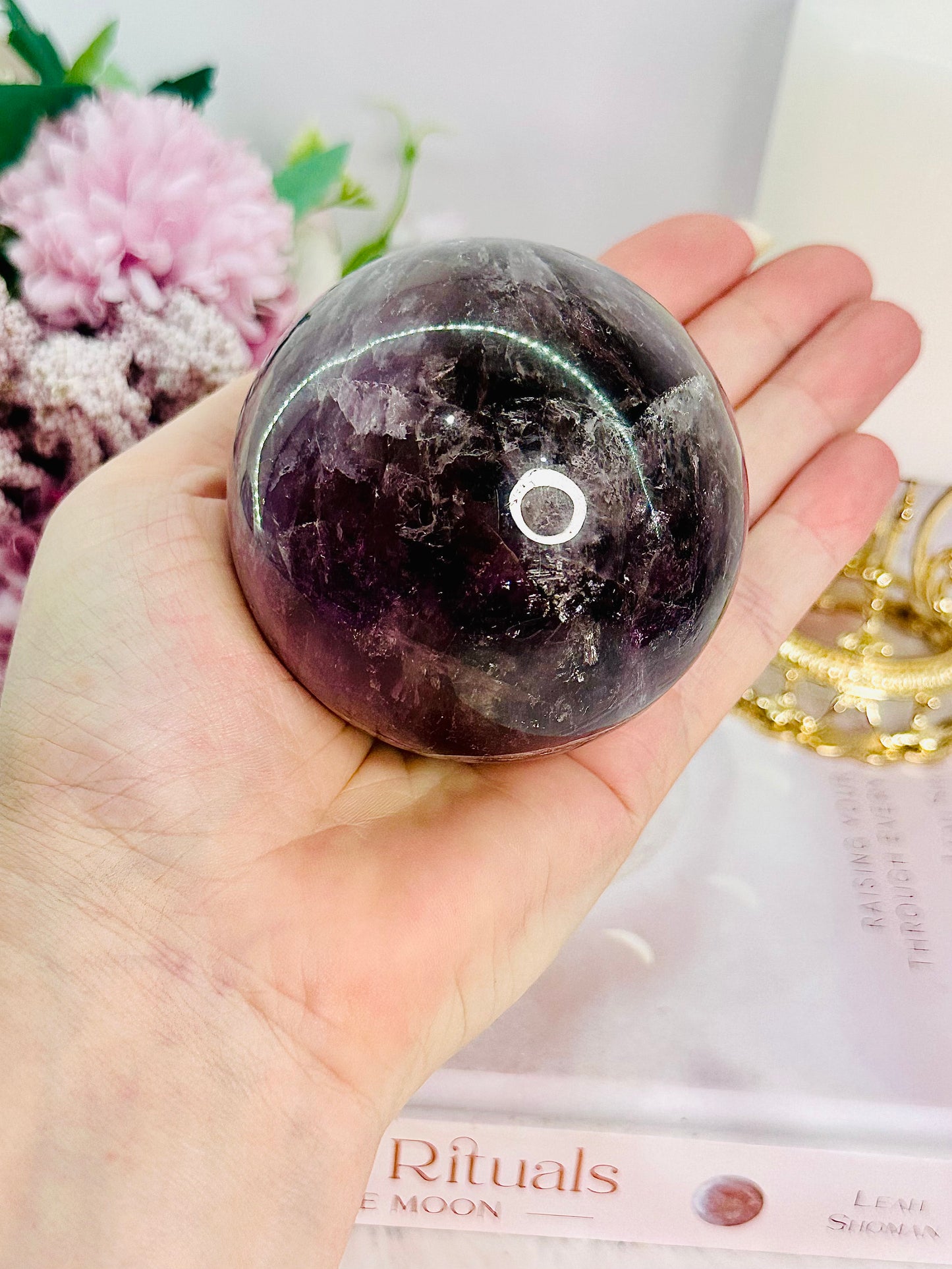 High Vibe Rare Stone - Stunning Large 452gram Super Seven Sphere on Stand From Brazil