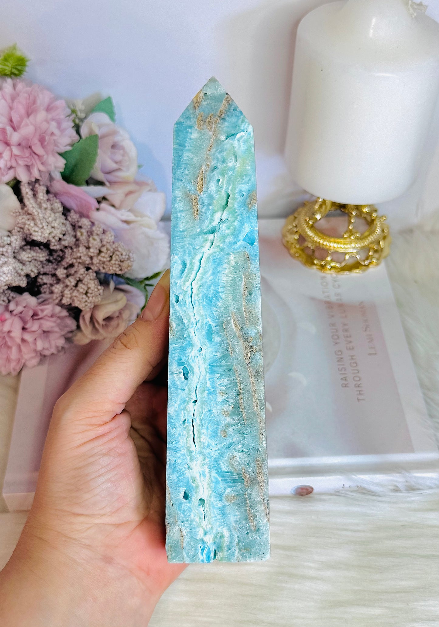 Large Blue Hemimorphite Druzy Tower 18cm