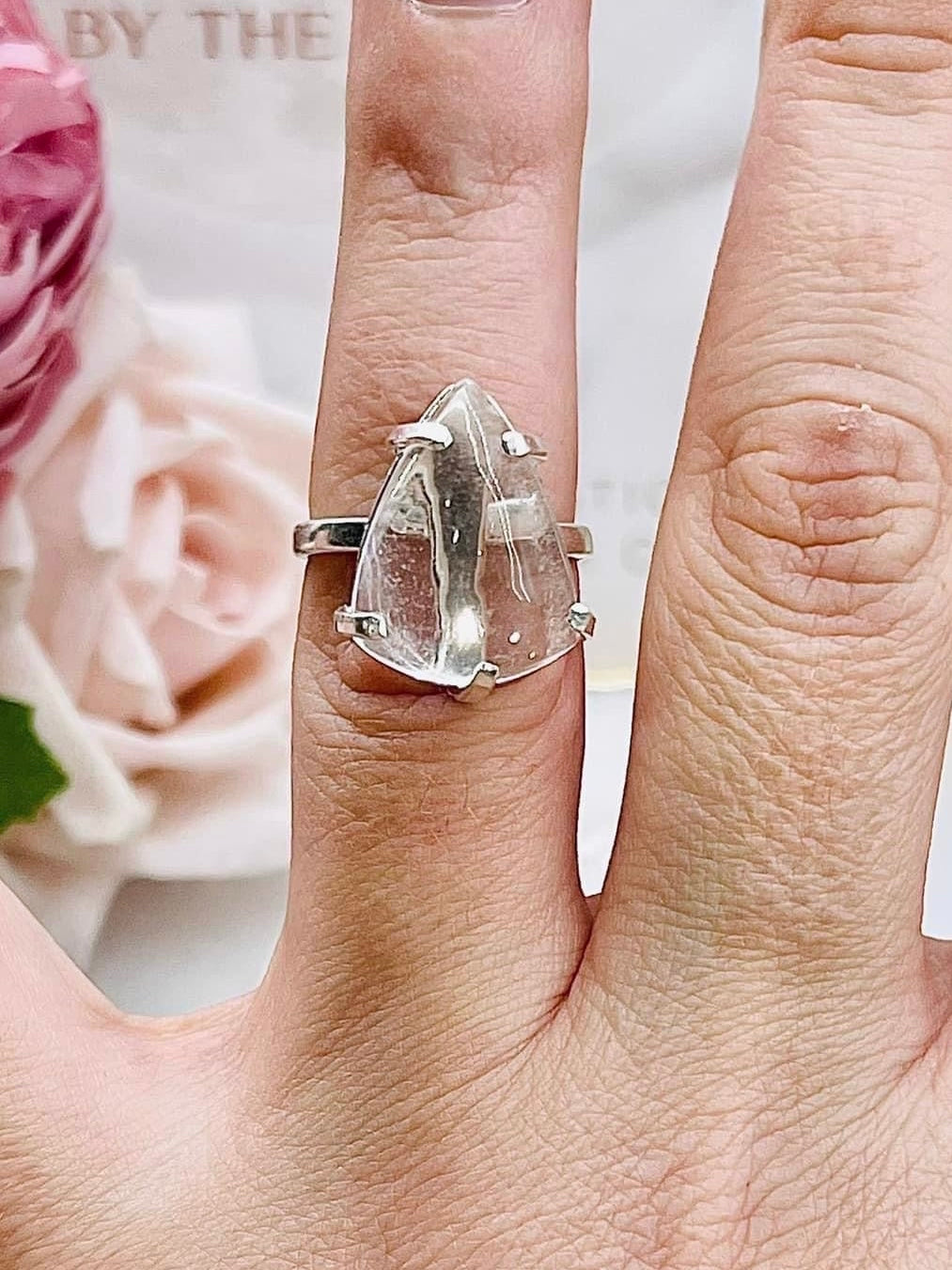 Stunning Clear Quartz Adjustable Ring From Brazil in Gift Bag