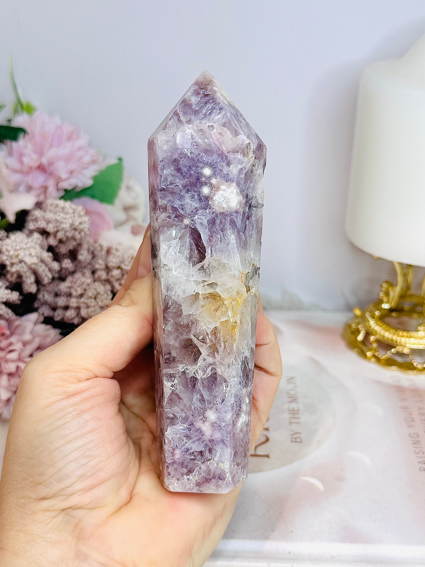 High Grade Rare Amethyst X Flower Agate Carved Sceptre | Tower 14cm
