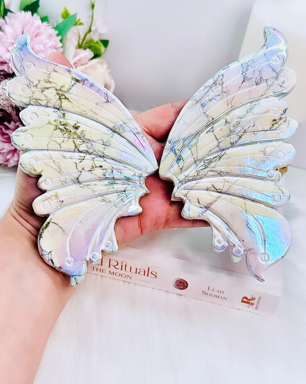 Calming & Eases Stress ~ Classy & Fabulous Large Angel Aura Howlite Butterfly Wings 24.5cm Tall