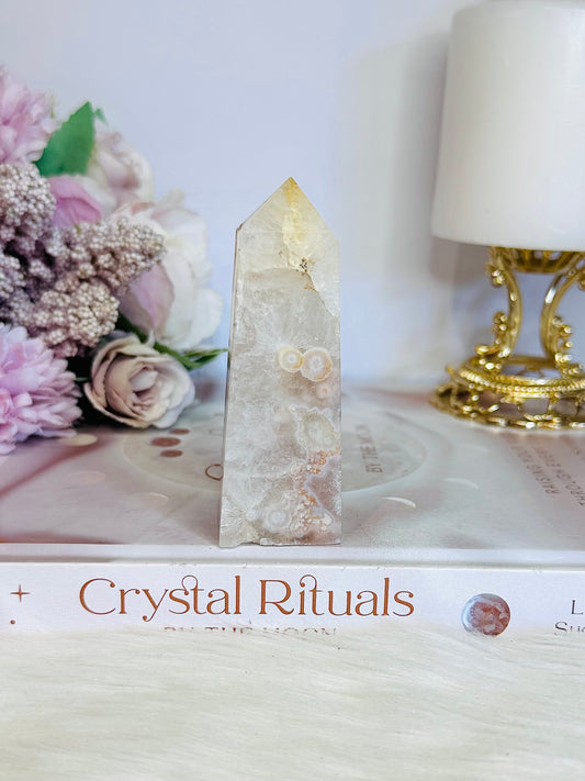 Beautiful Flower Agate Tower 8.5cm