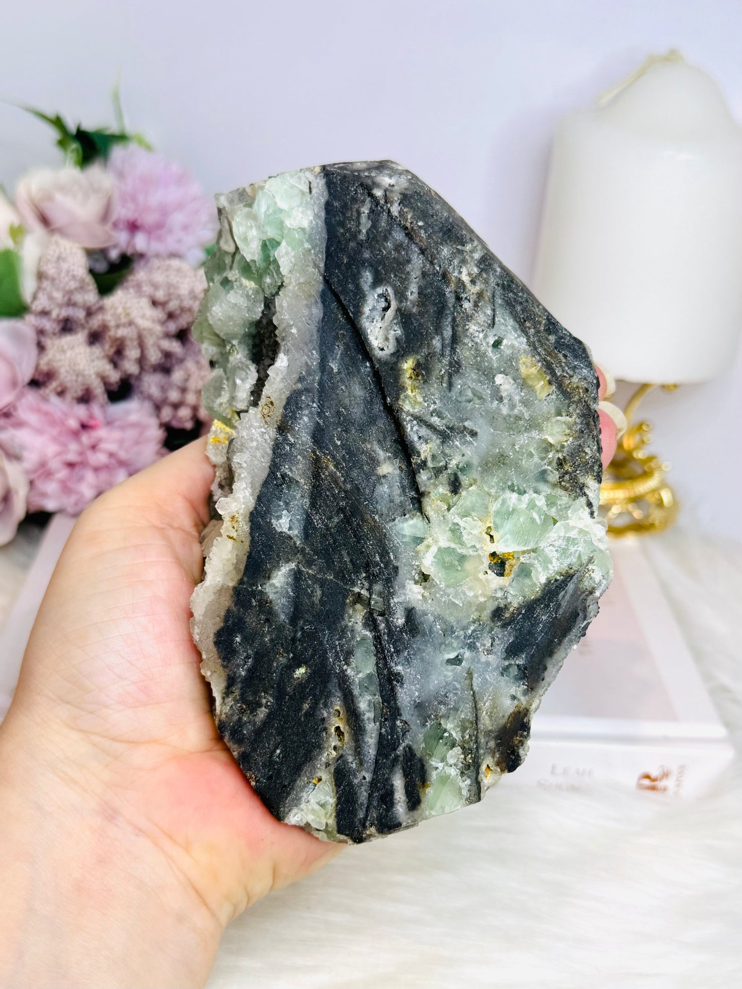 Large Green Cubed Fluorite Sugar Druzy Specimen on Matrix 15cm 777g
