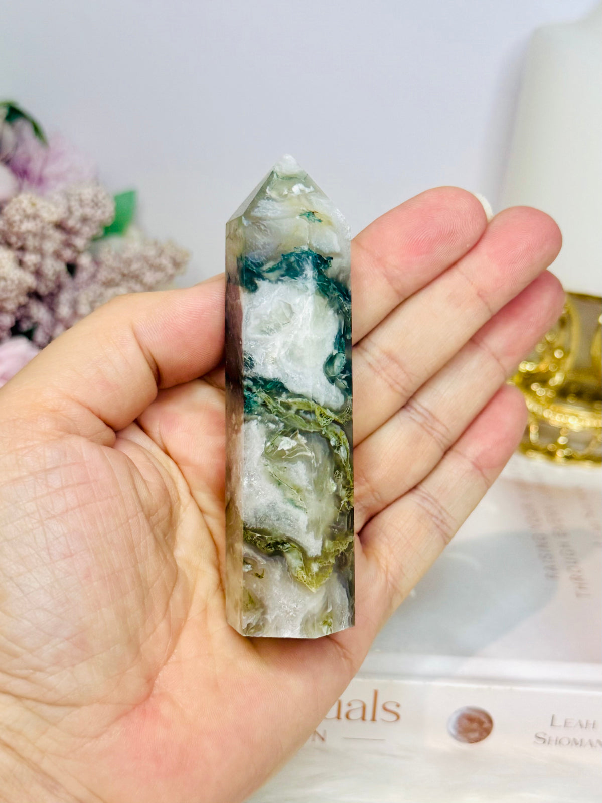Moss Agate Tower 9cm