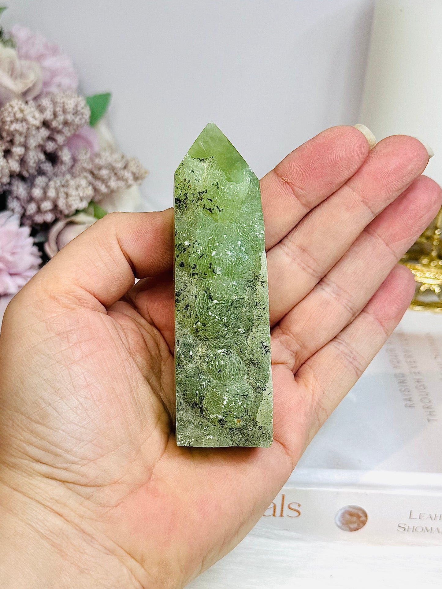 Druzy Prehnite Tower 9cm