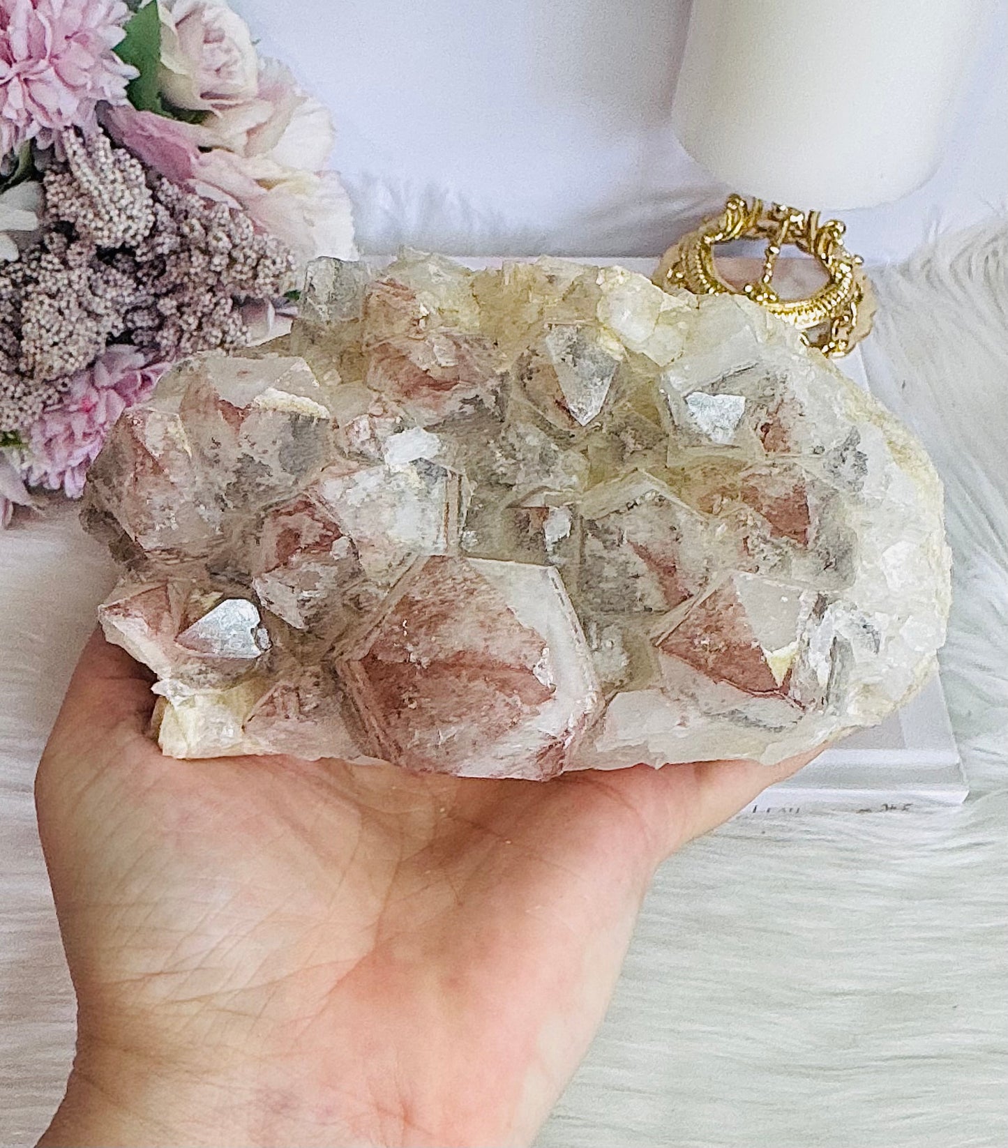 Incredible Huge Natural 19cm 1.26KG Black & Pink Lithium Quartz Natural Cluster From Brazil
