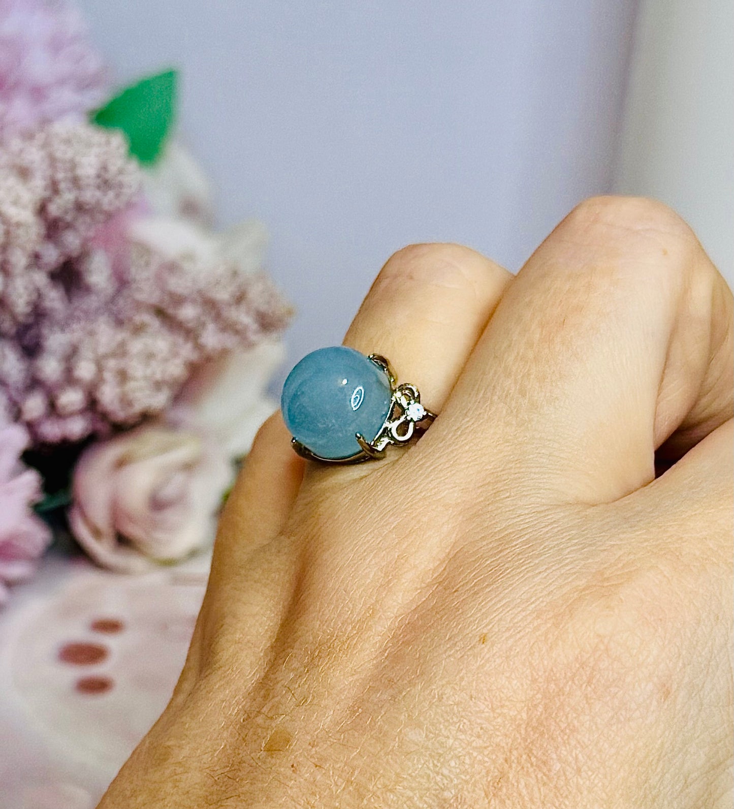 Adjustable Aquamarine Silver Ring in Gift Bag