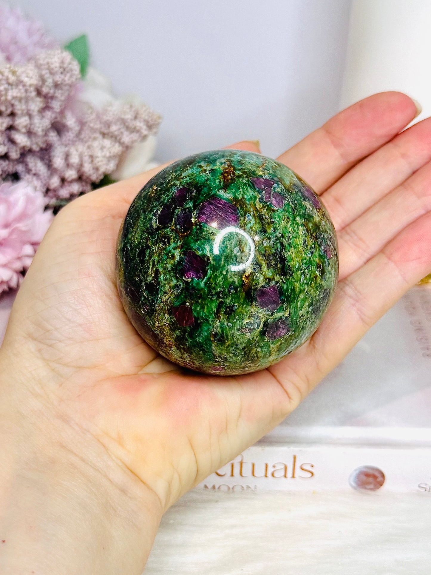 Ruby In Fuchsite Sphere UV Reactive On Stand 378g