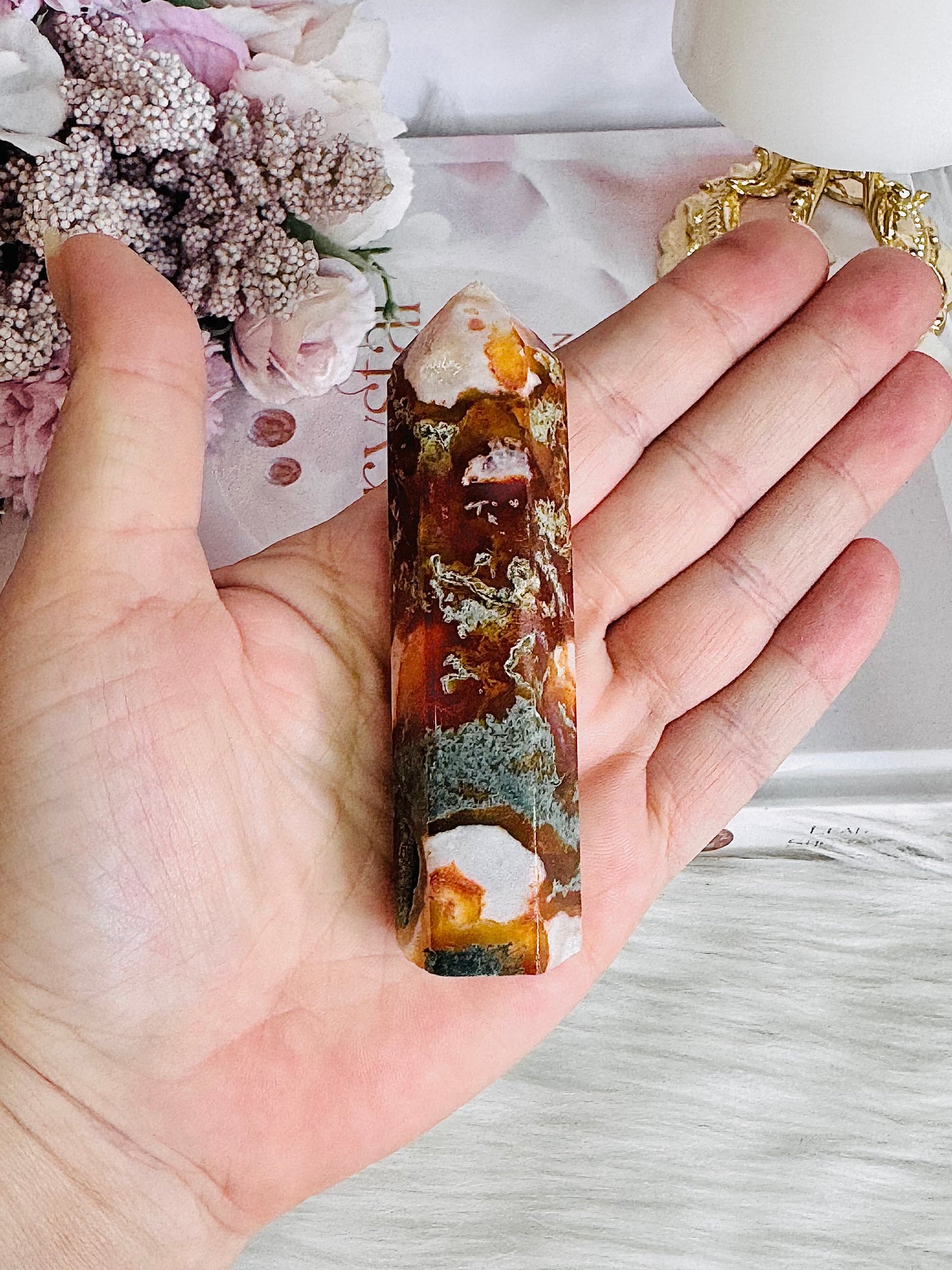 Red Moss Agate Tower 9.5cm