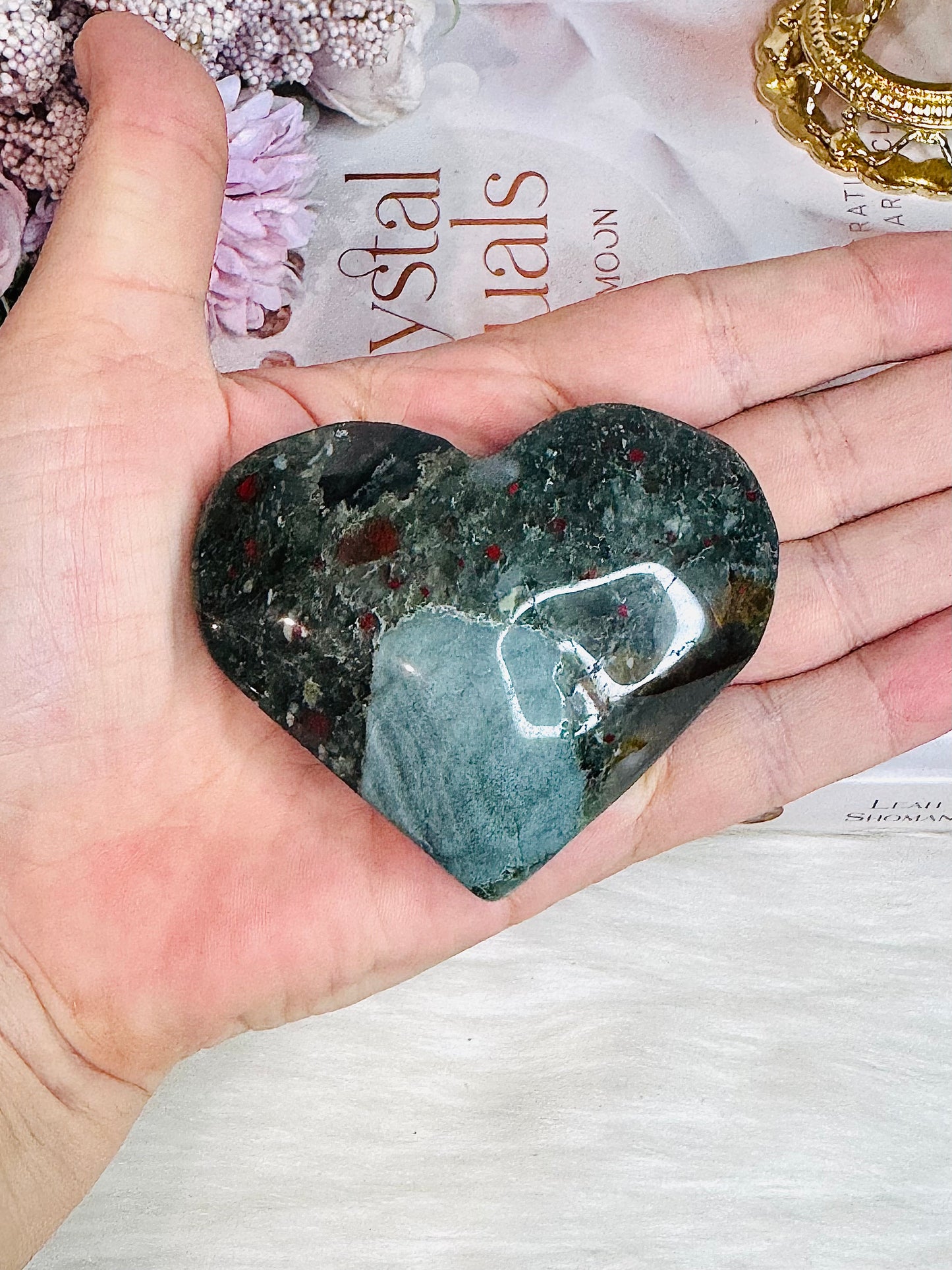 Bloodstone Carved Heart 7cm