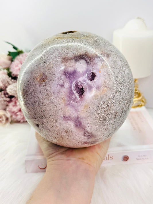⚜️ SALE ⚜️ The Queen!!!! Huge 14cm 3.73KG Druzy Pink Amethyst Sphere on Stand From Brazil