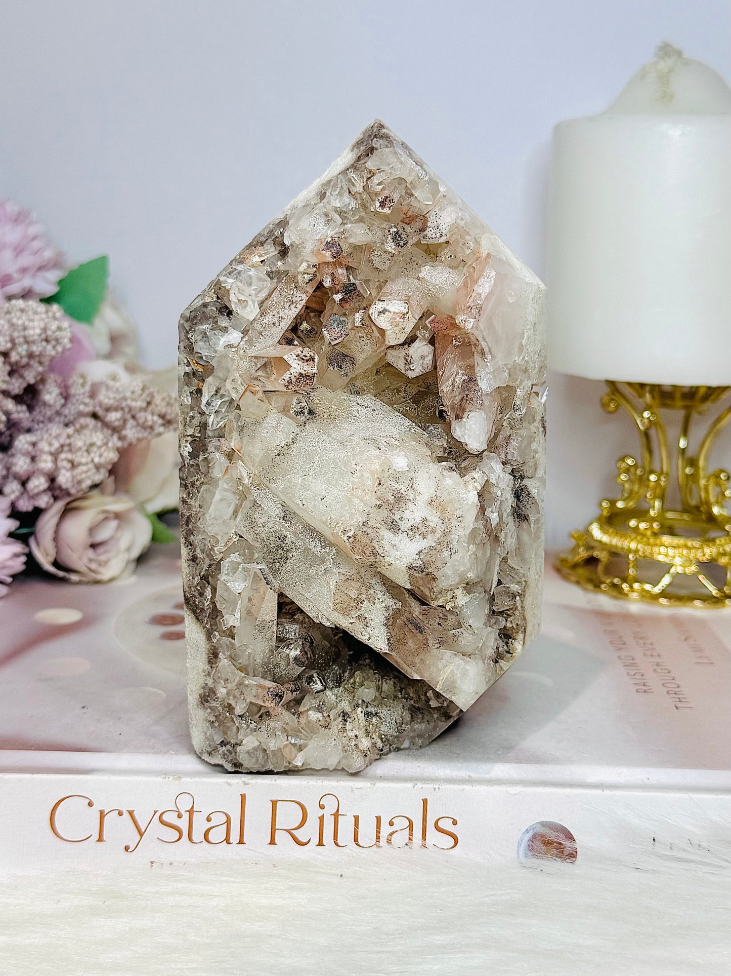 Large Natural Pink Lithium Cluster Tower From Brazil 701g 14cm