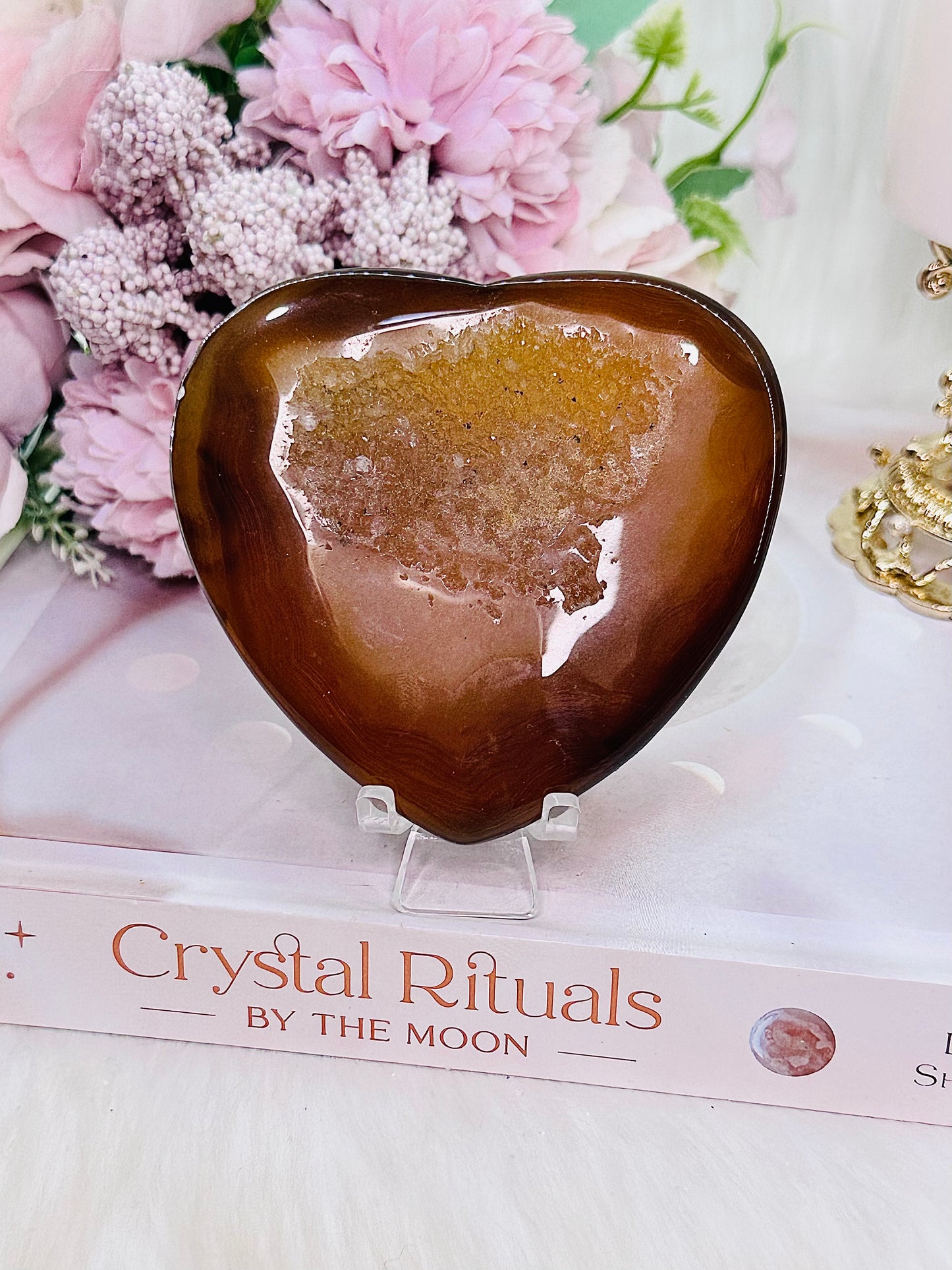 Beautiful Large Druzy Agate Heart on Stand