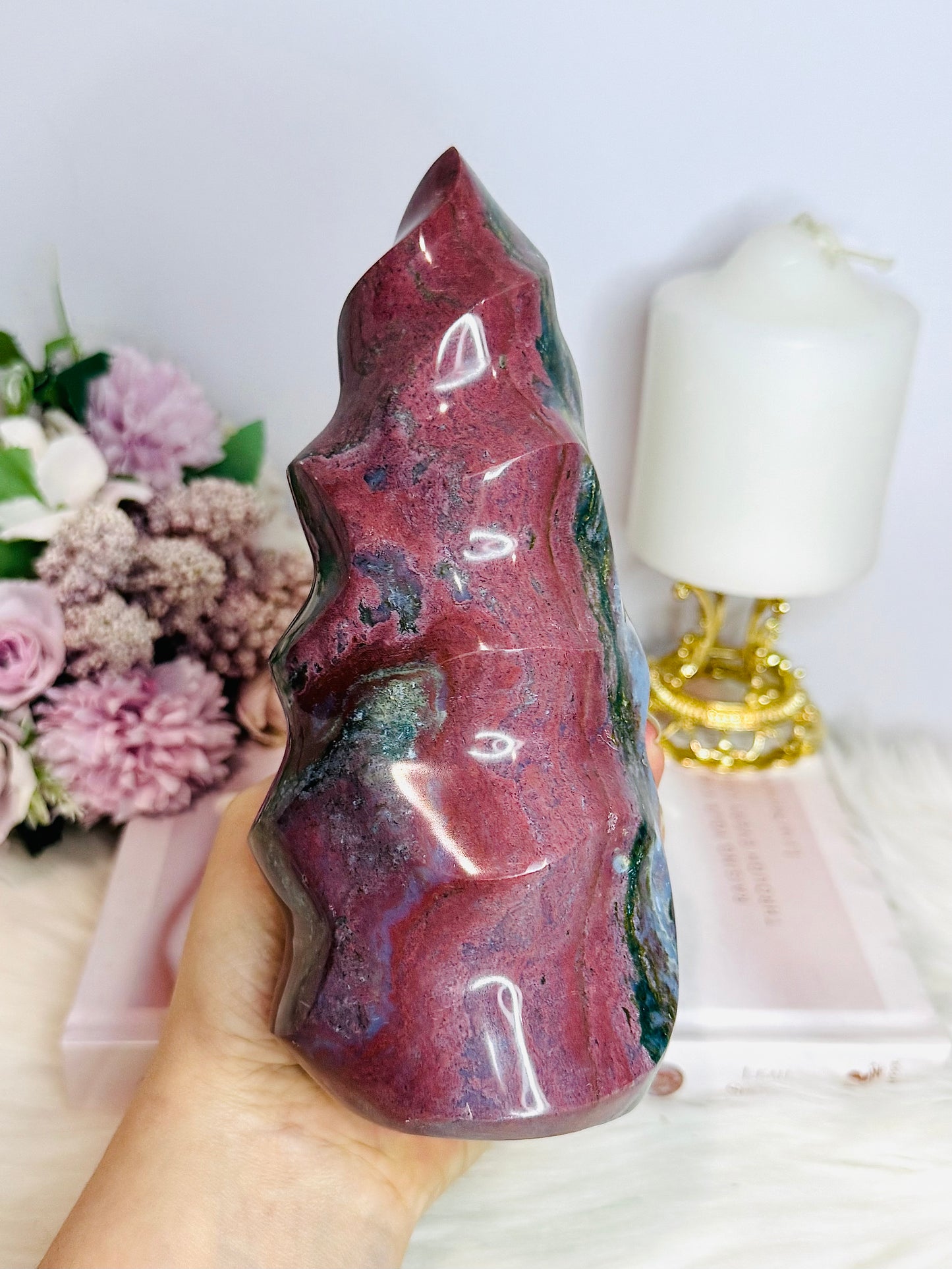 Huge High Grade Ocean Jasper Carved Flame 18cm 1.3KG