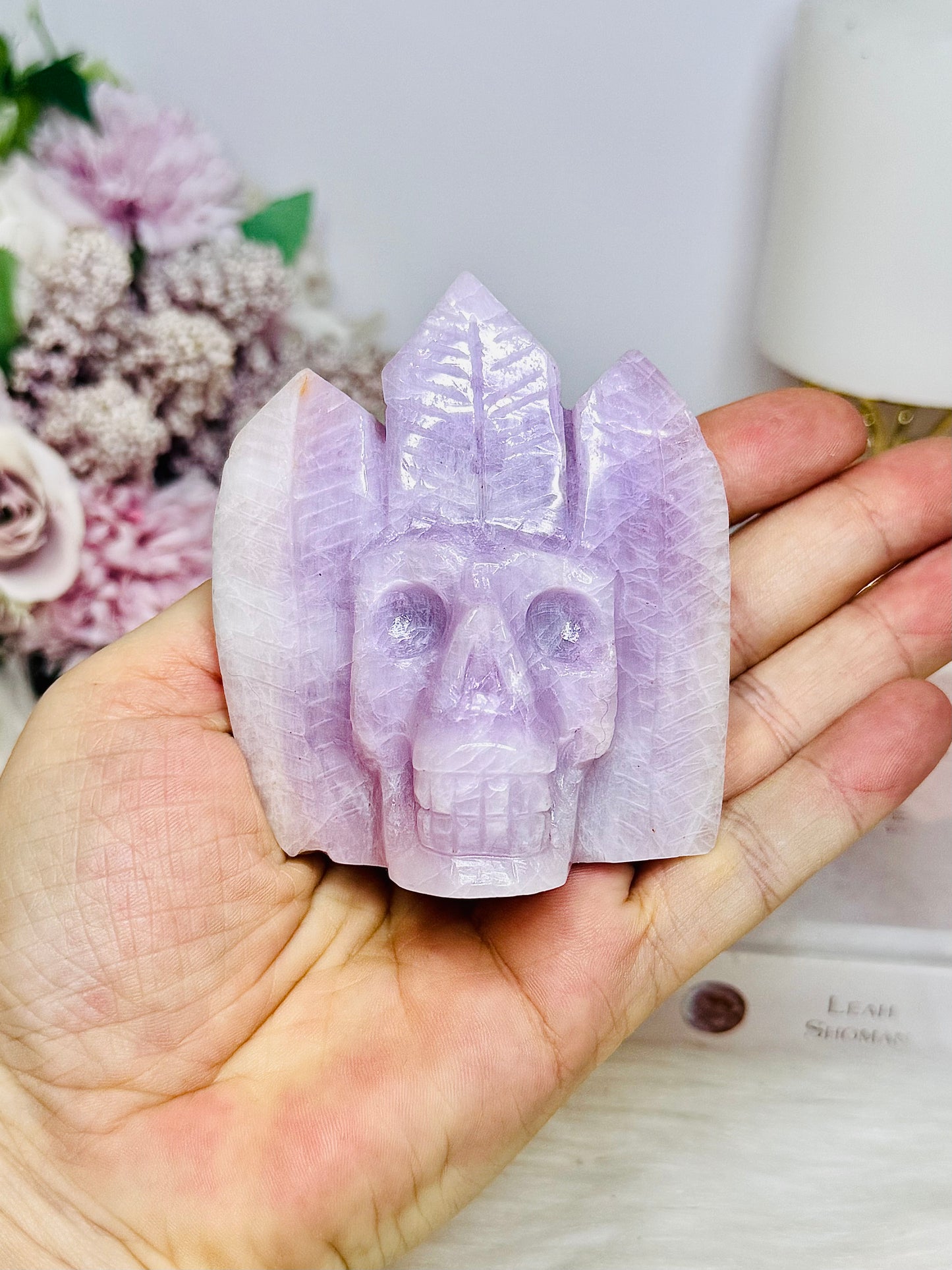 Kunzite Carved Indian Skull 8cm 227g