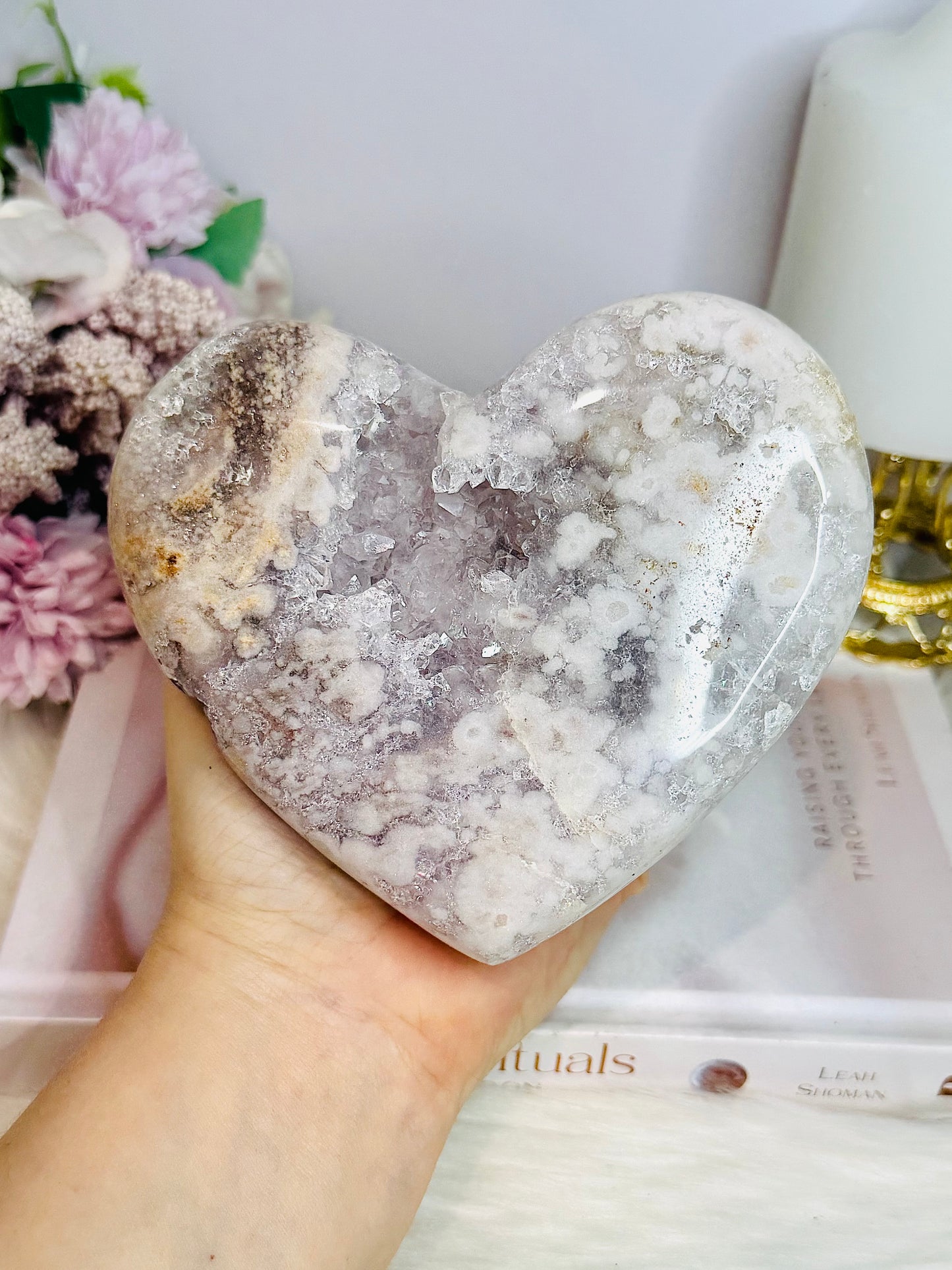 Large Druzy Pink Amethyst Chunky Heart on Stand 615g