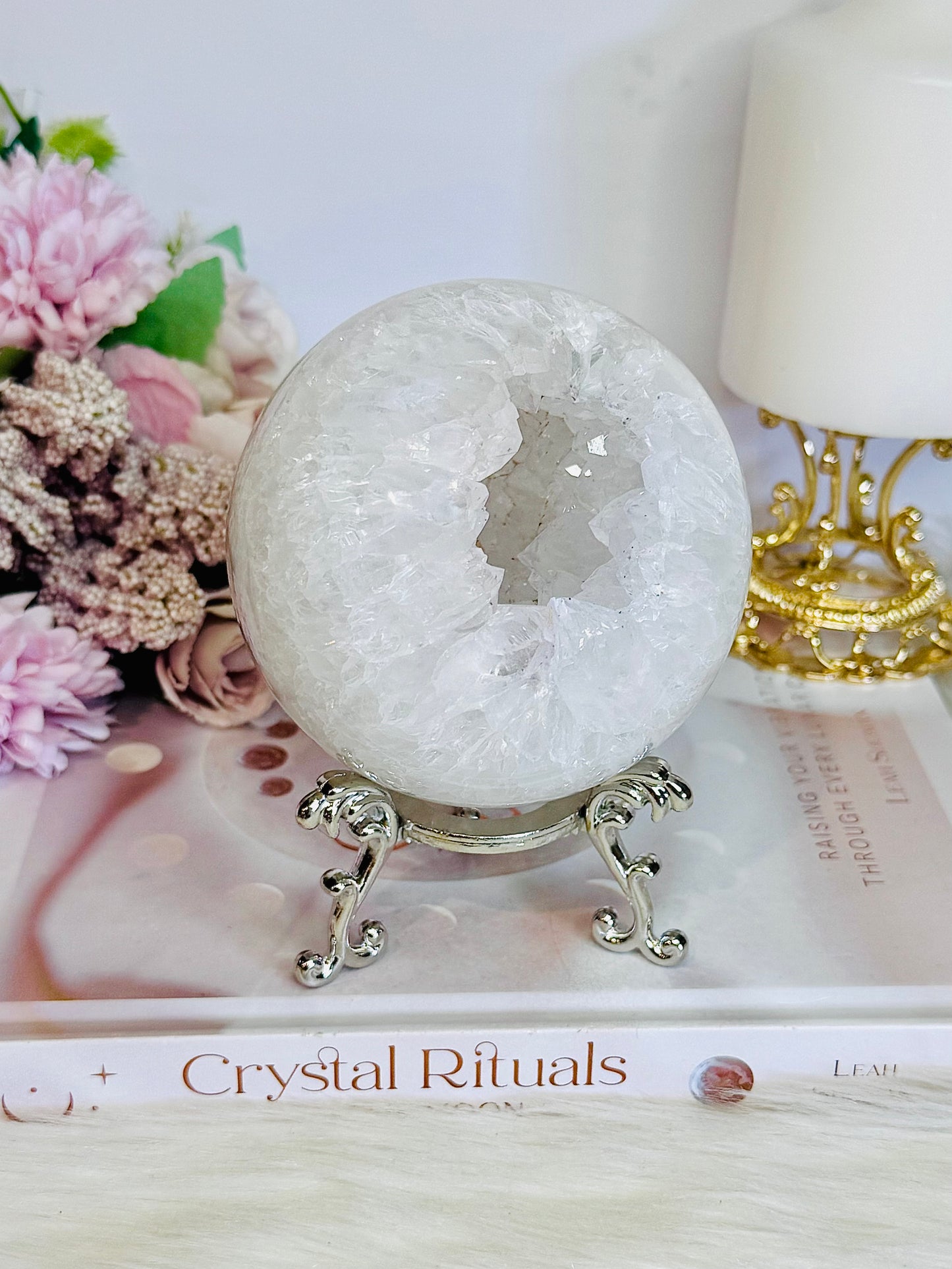 High Grade Absolutely Incredible Large Clear Quartz Druzy Sphere From Brazil 845grams