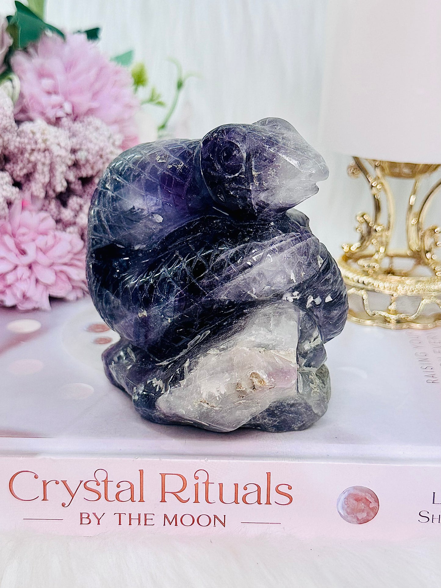 Clarity & Mental Enhancement ~ Beautiful Purple Fluorite Carved Snake 662grams