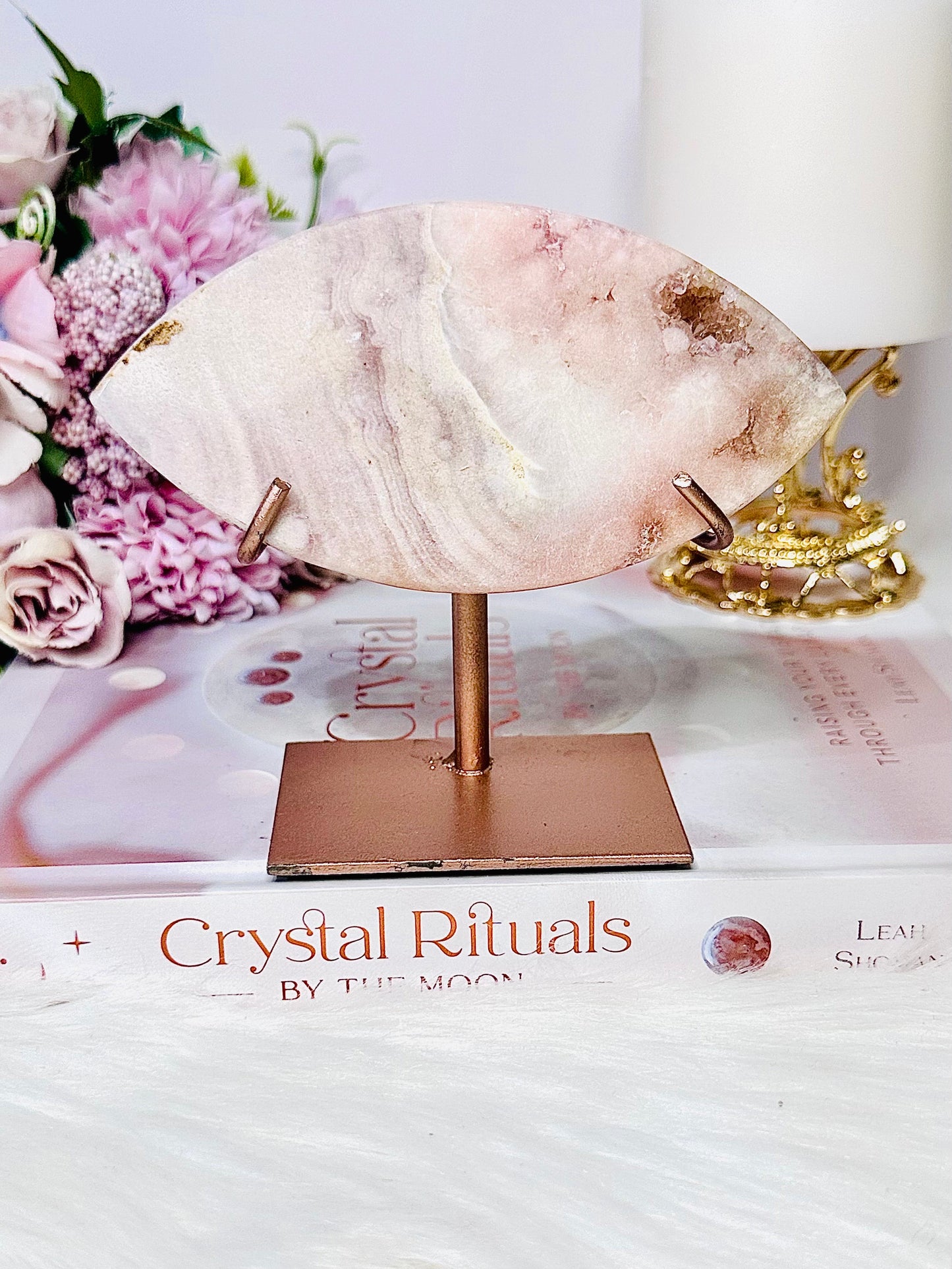 Pink Amethyst Carved Evil Eye On Rose Gold Stand 335grams