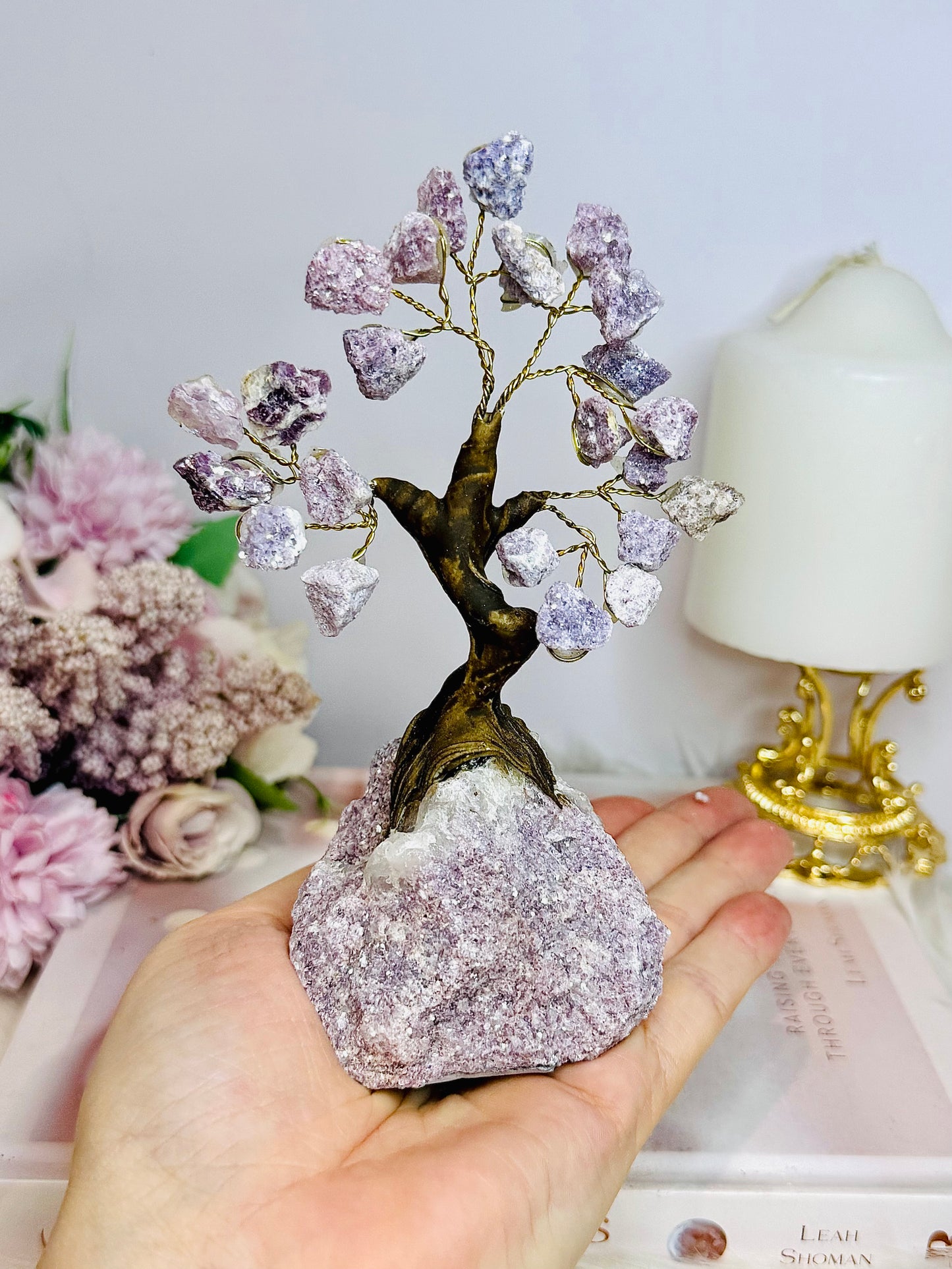 Natural Lepidolite Carved Tree 14cm