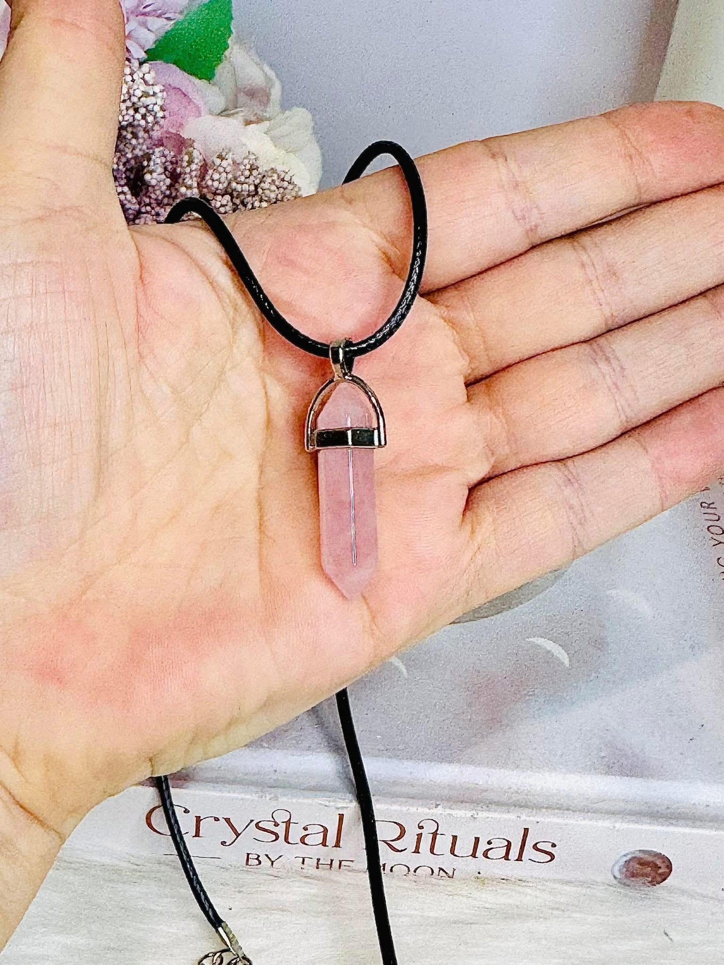 Rose Quartz Double Terminated Point Pendant on Necklace