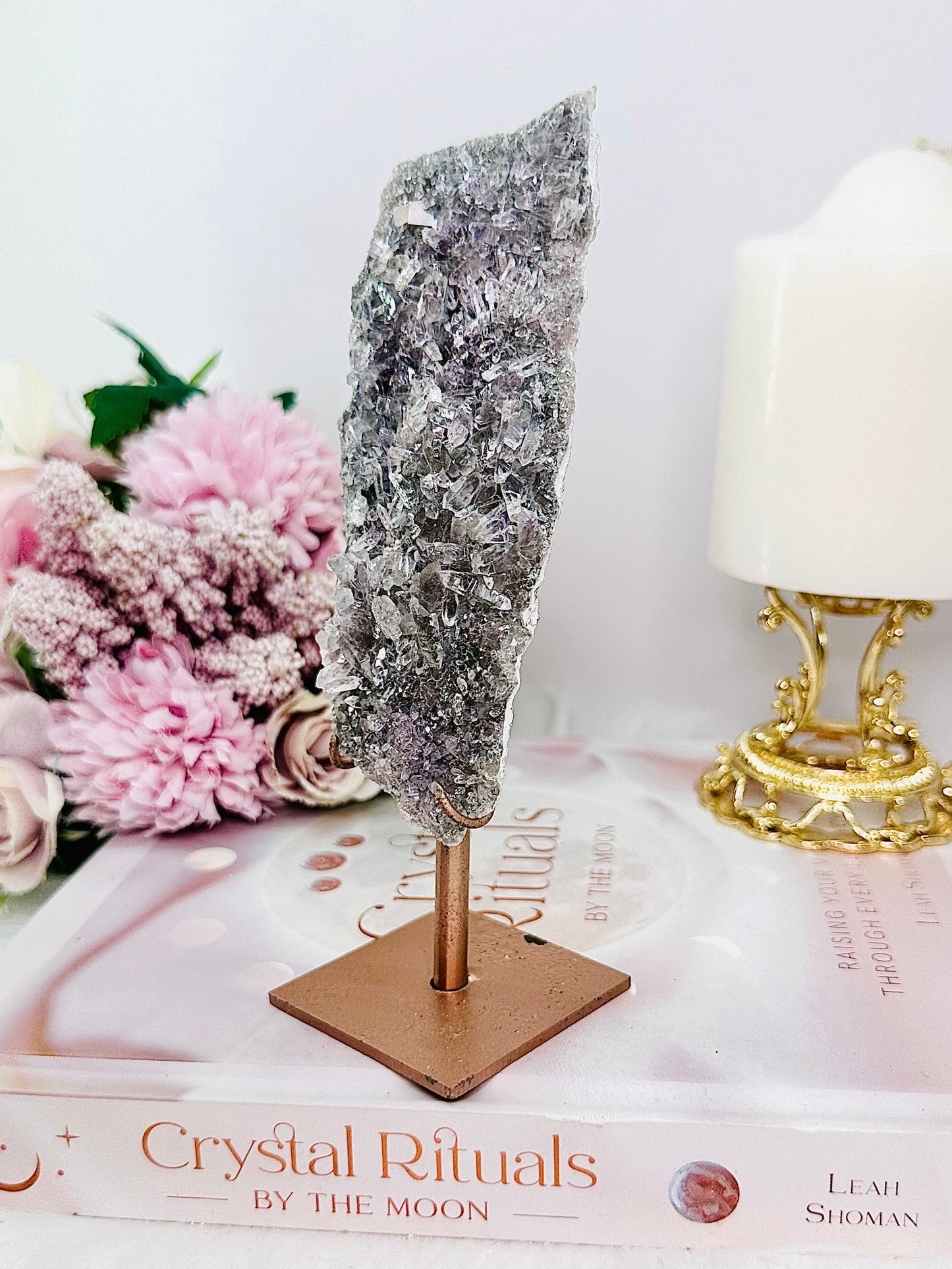 Natural Zeolite Slab | Slice on Rose Gold Stand 16cm From Brazil
