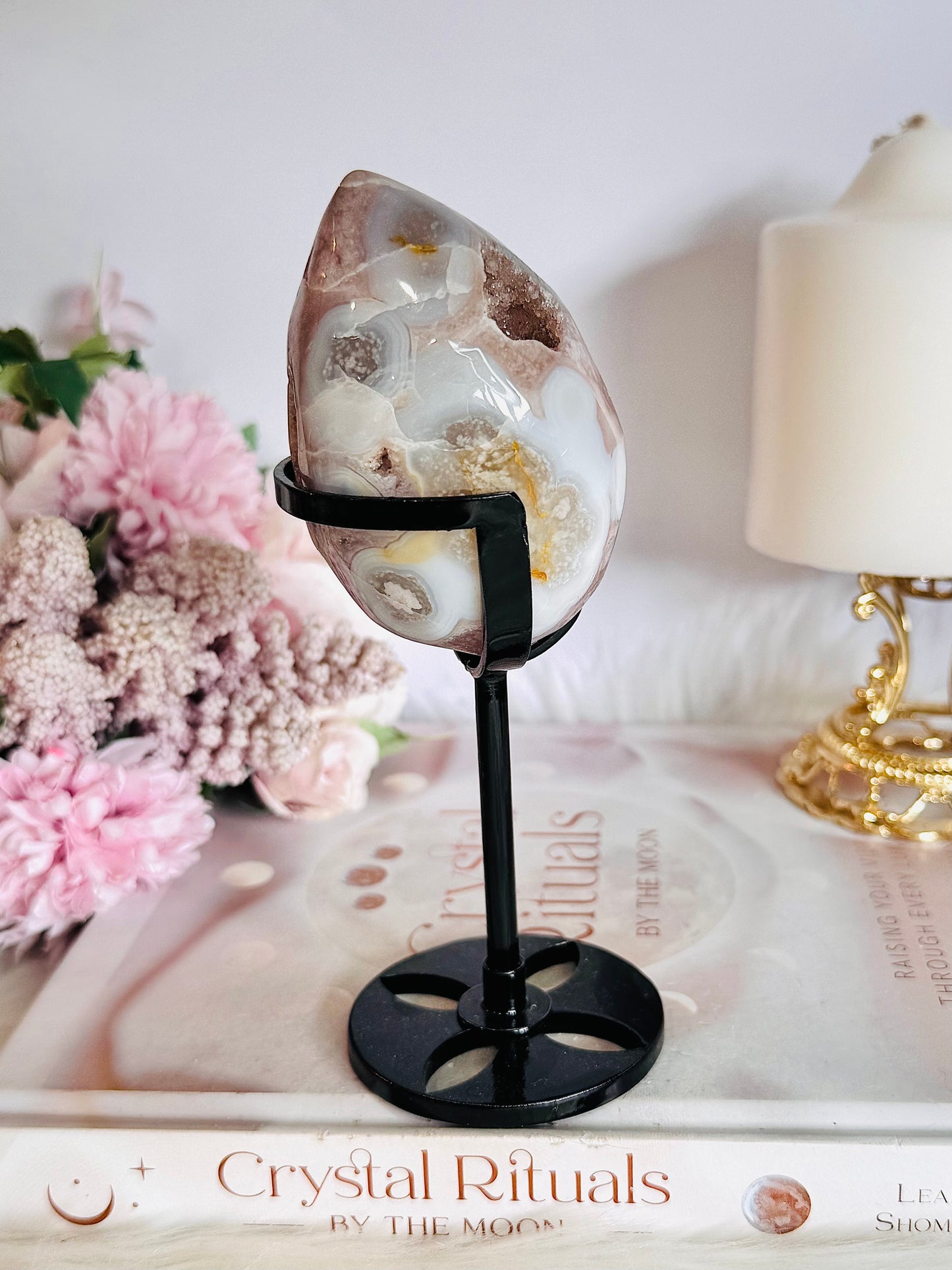 Gorgeous Druzy Pink Amethyst Agate Egg on Stand 16.5cm