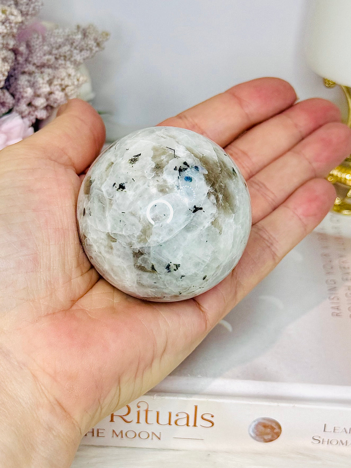 Rainbow Moonstone Sphere on Stand 223g
