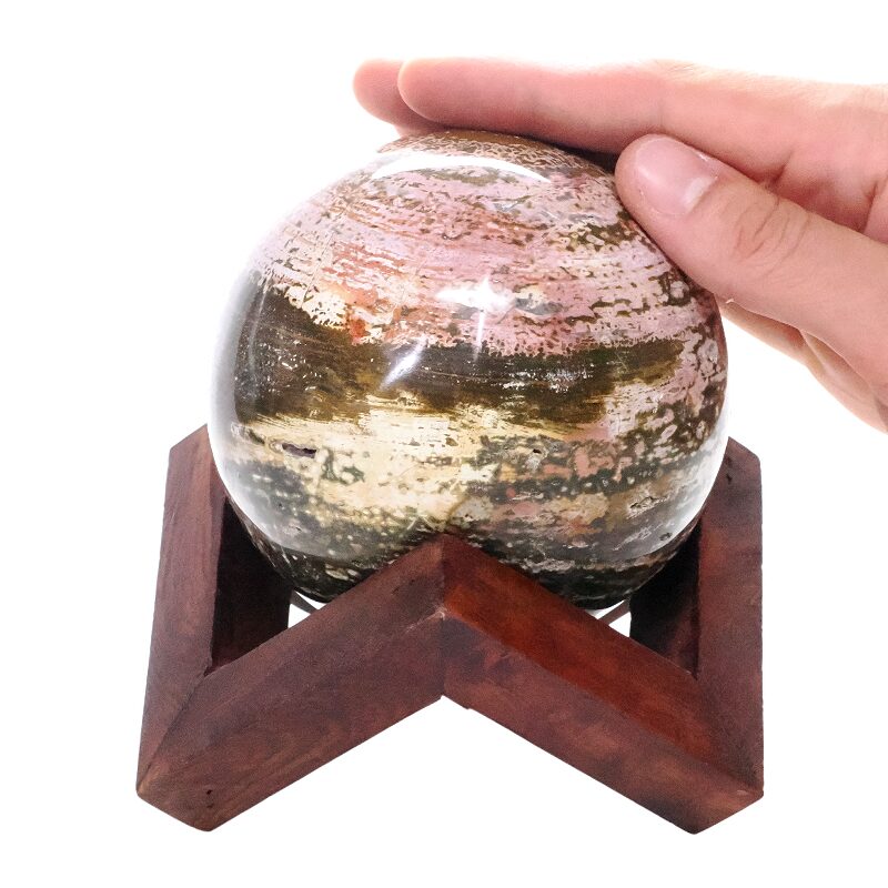 Large Ocean Jasper Sphere On Timber Stand 1.3KG