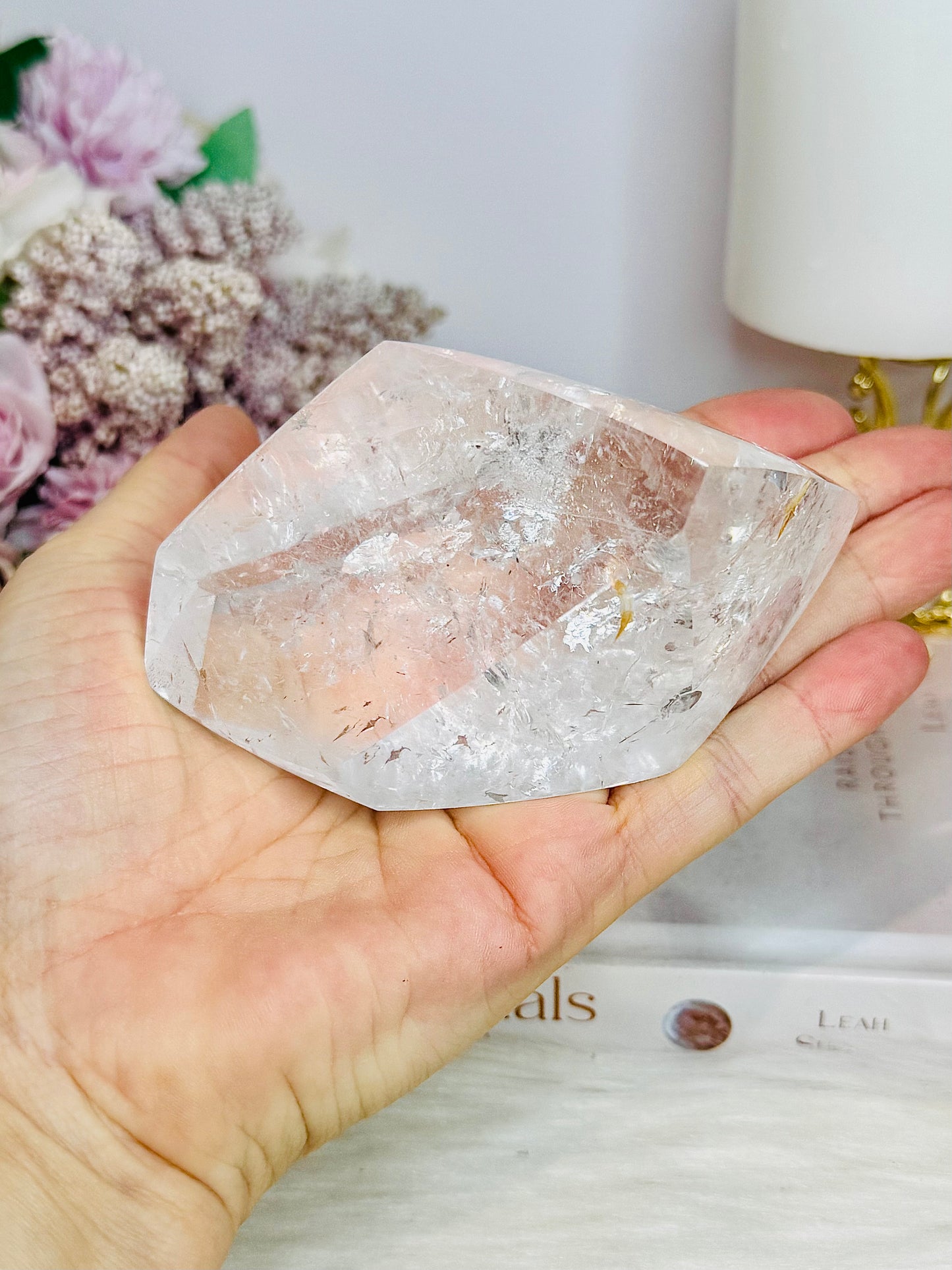 Large High Grade Clear Quartz Polished Freeform with Rainbows 346g
