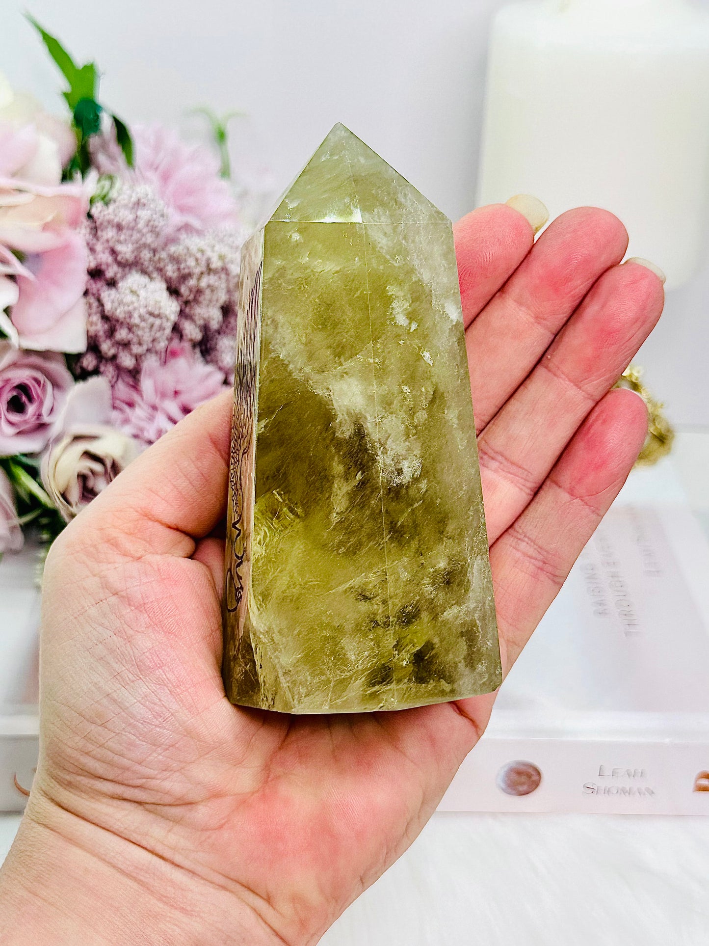 Amazing Smokey Citrine ‘Wing’ Print Tower with Rainbows 359grams