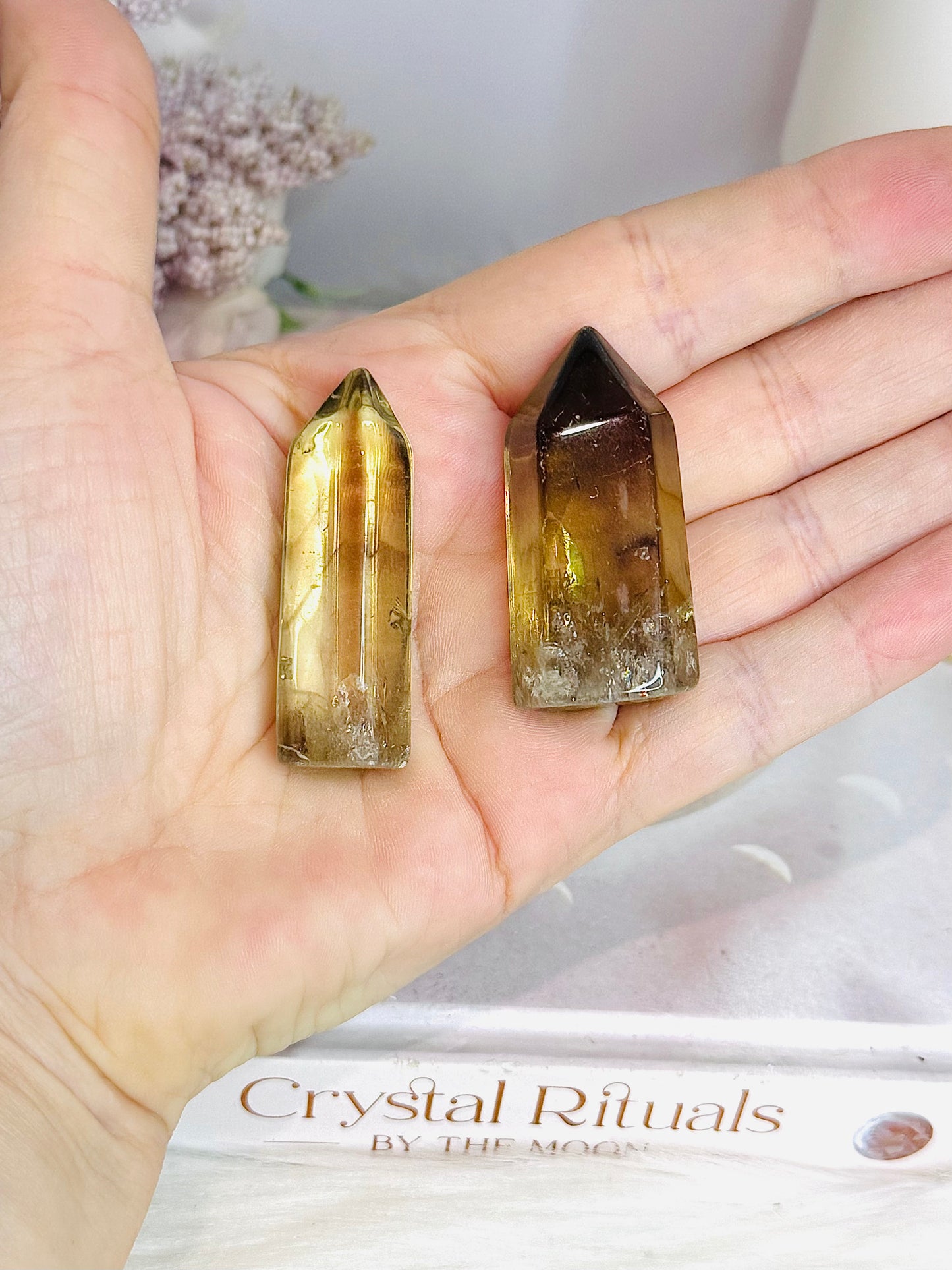 Set of 2 Citrine Towers 5cm