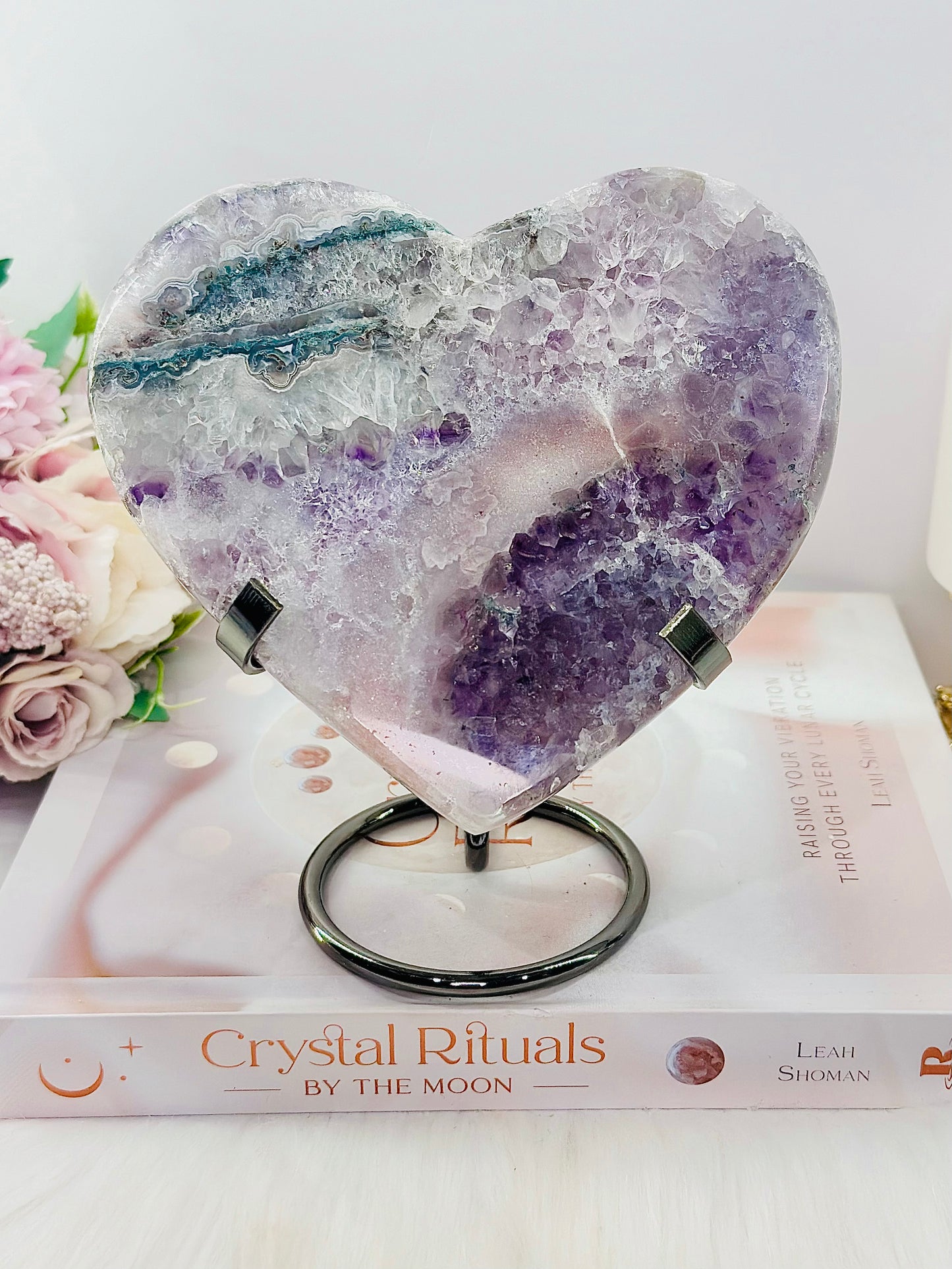 Fabulous High Grade Large 15cm 978gram Druzy Pink Amethyst Heart On Stand