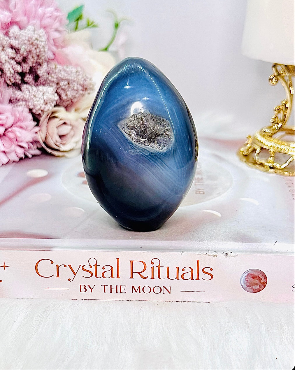 Druzy Agate Carved Egg From Brazil 278g