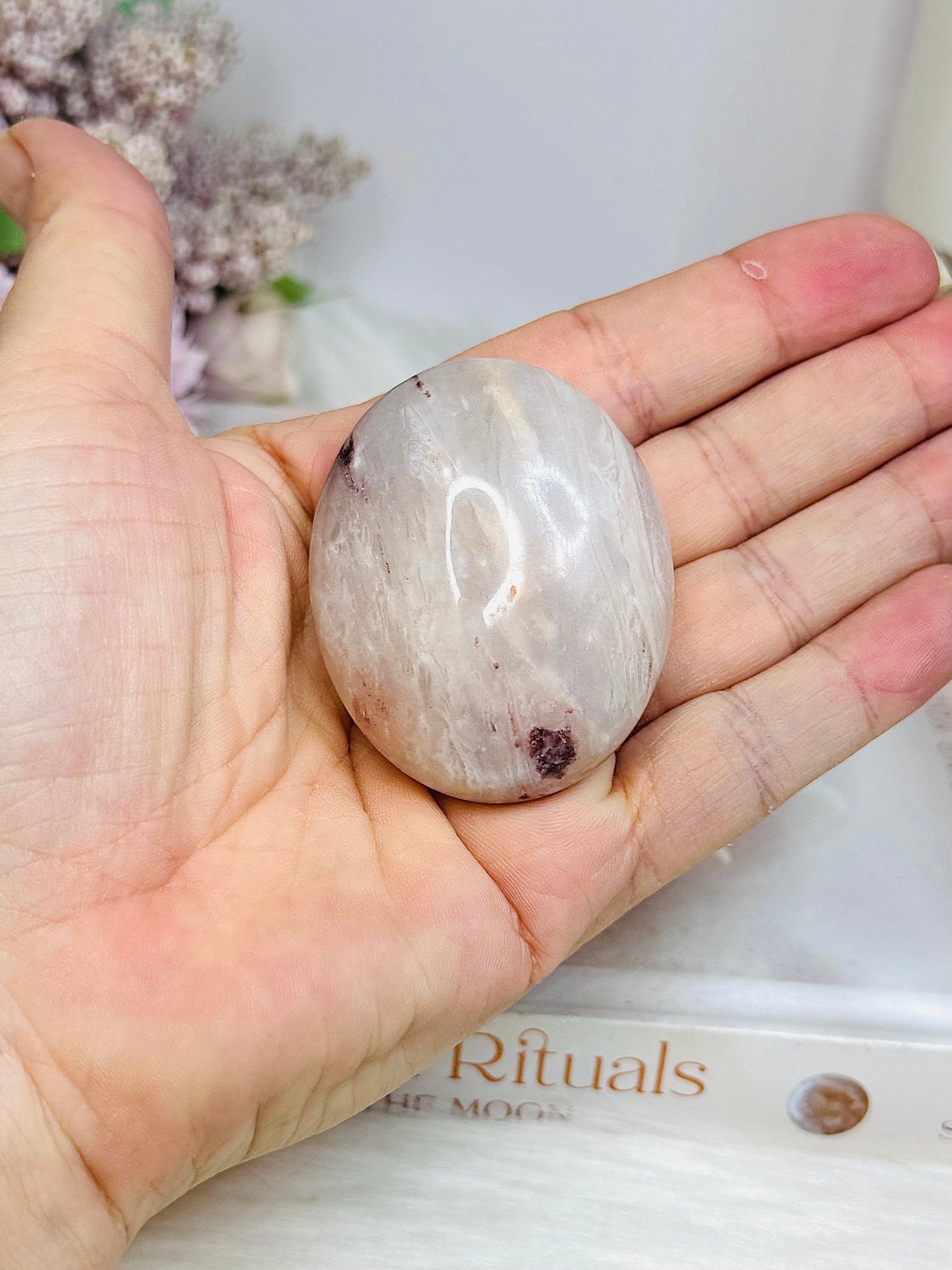 Pink Aragonite Palm Stone (stand not included)