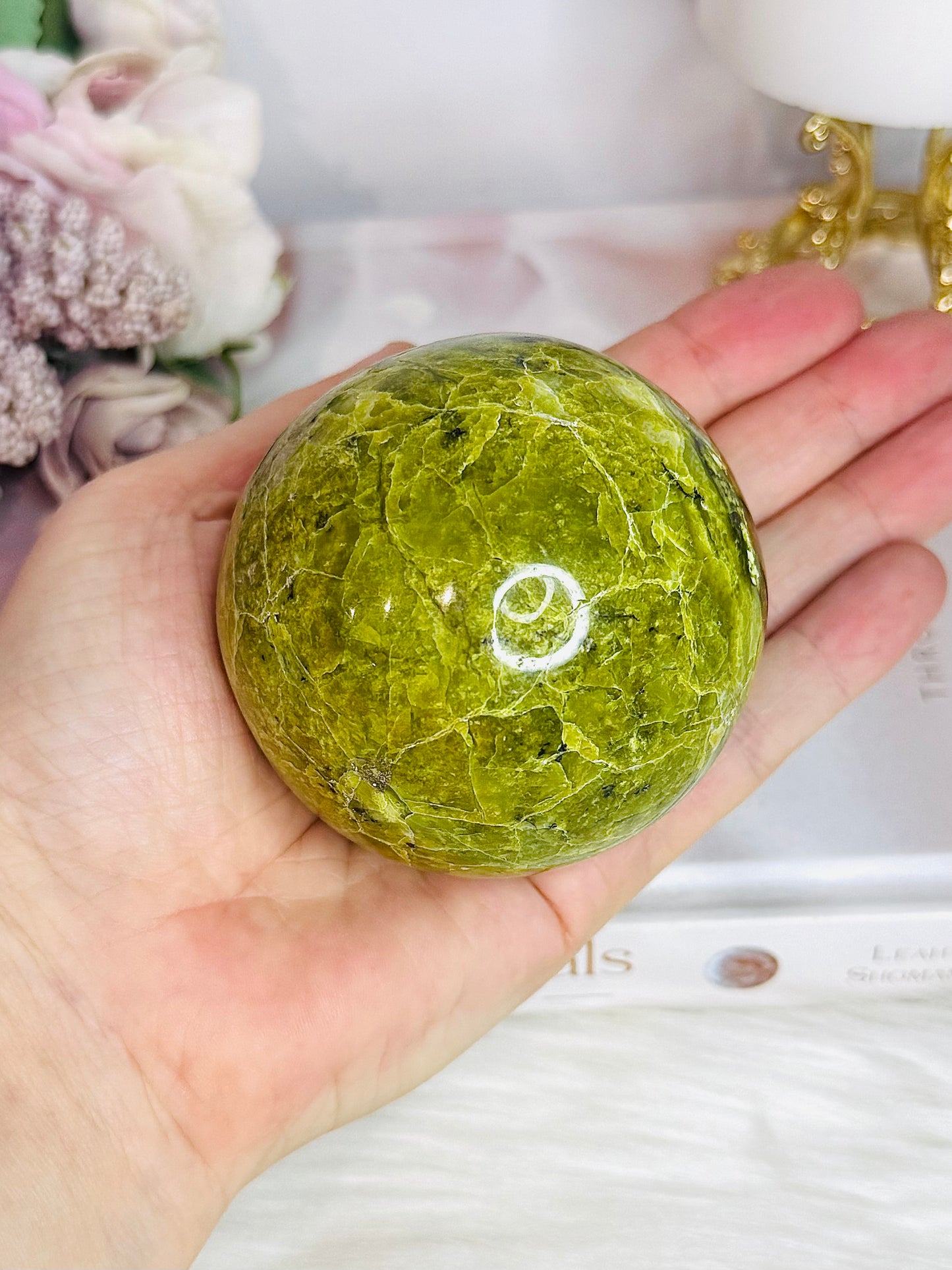 Large Green Opal Sphere On Stand 376g