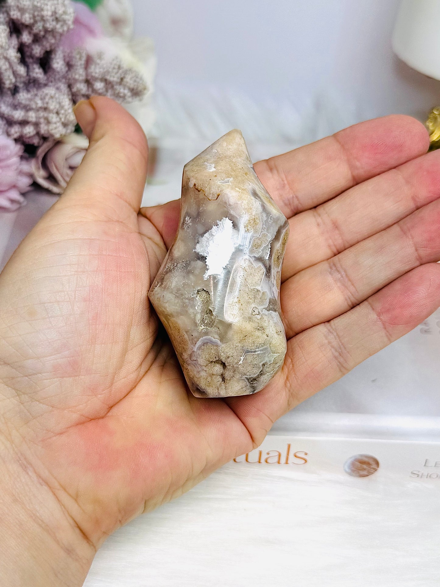 Flower Agate Carved Flame 7cm