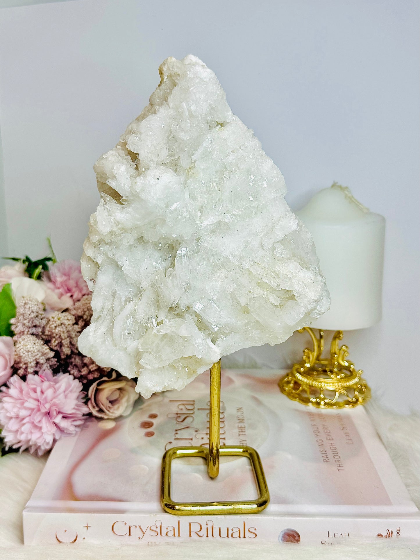 Large Natural Clear Quartz Specimen On Gold Stand 25cm 1.18KG