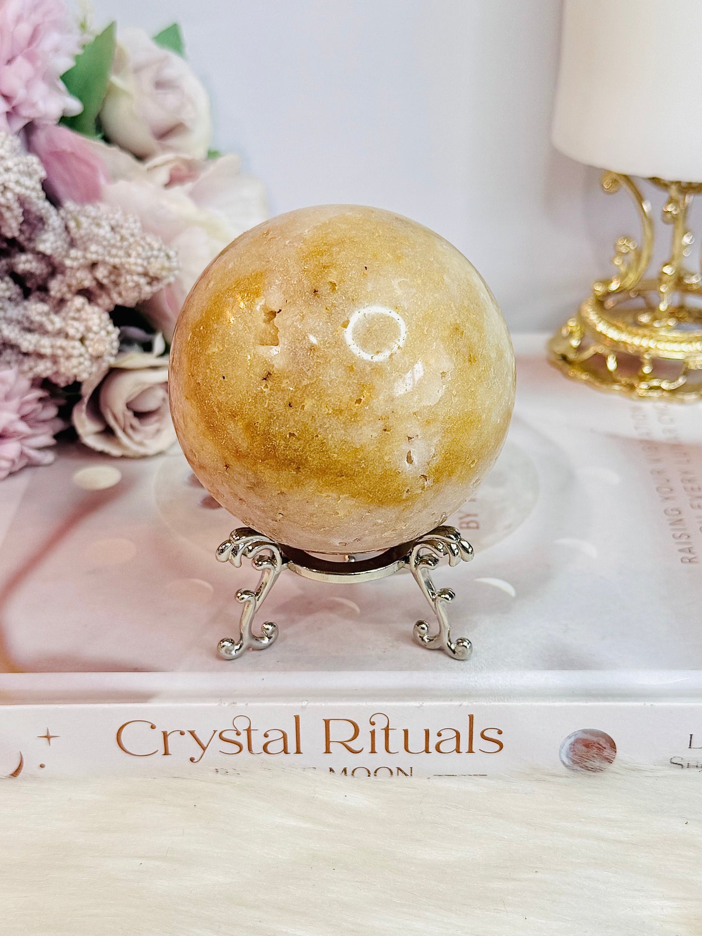 Large 403gram Druzy Pink Amethyst Sphere on Stand From Brazil